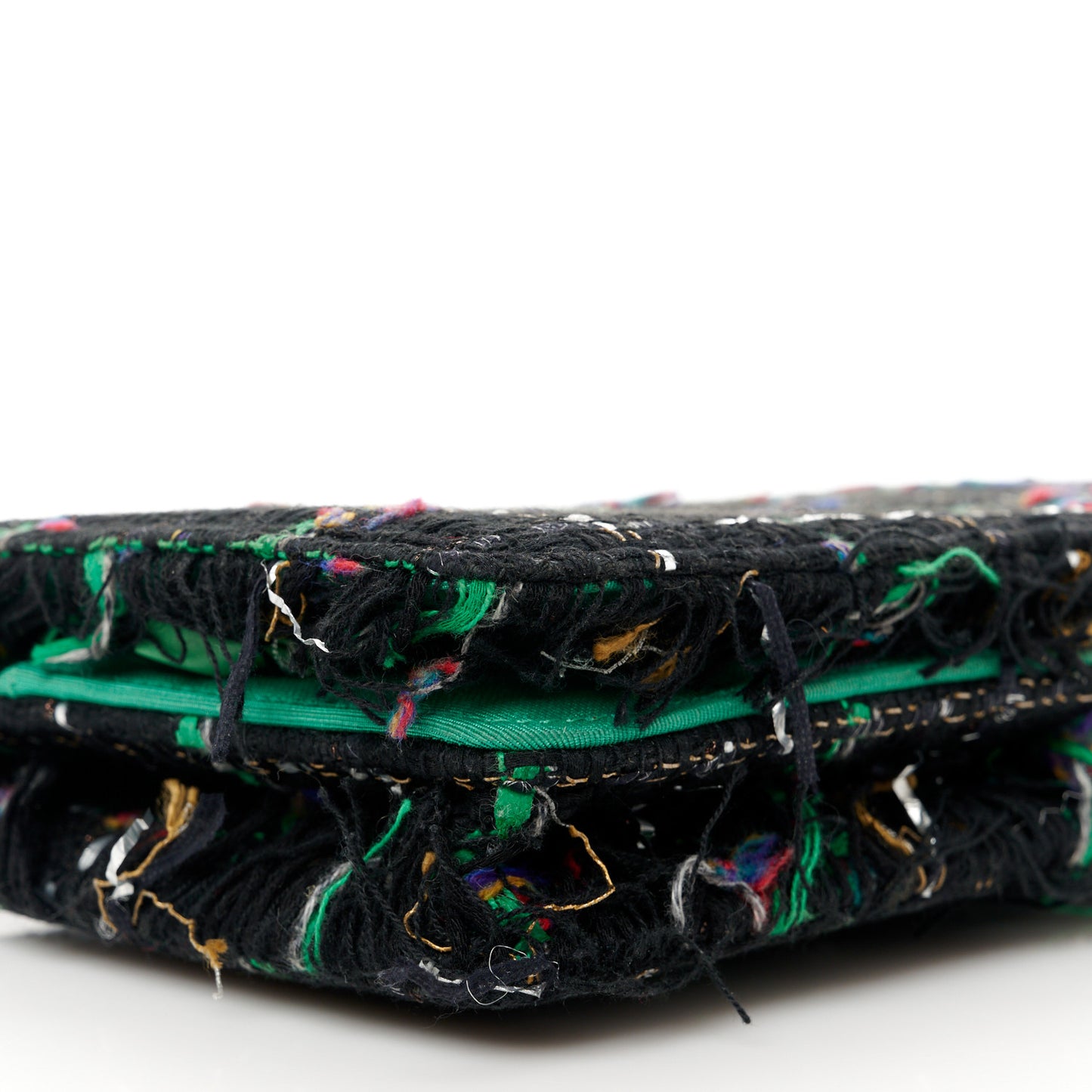 Tweed Fringe Wallet On Chain WOC Black Green