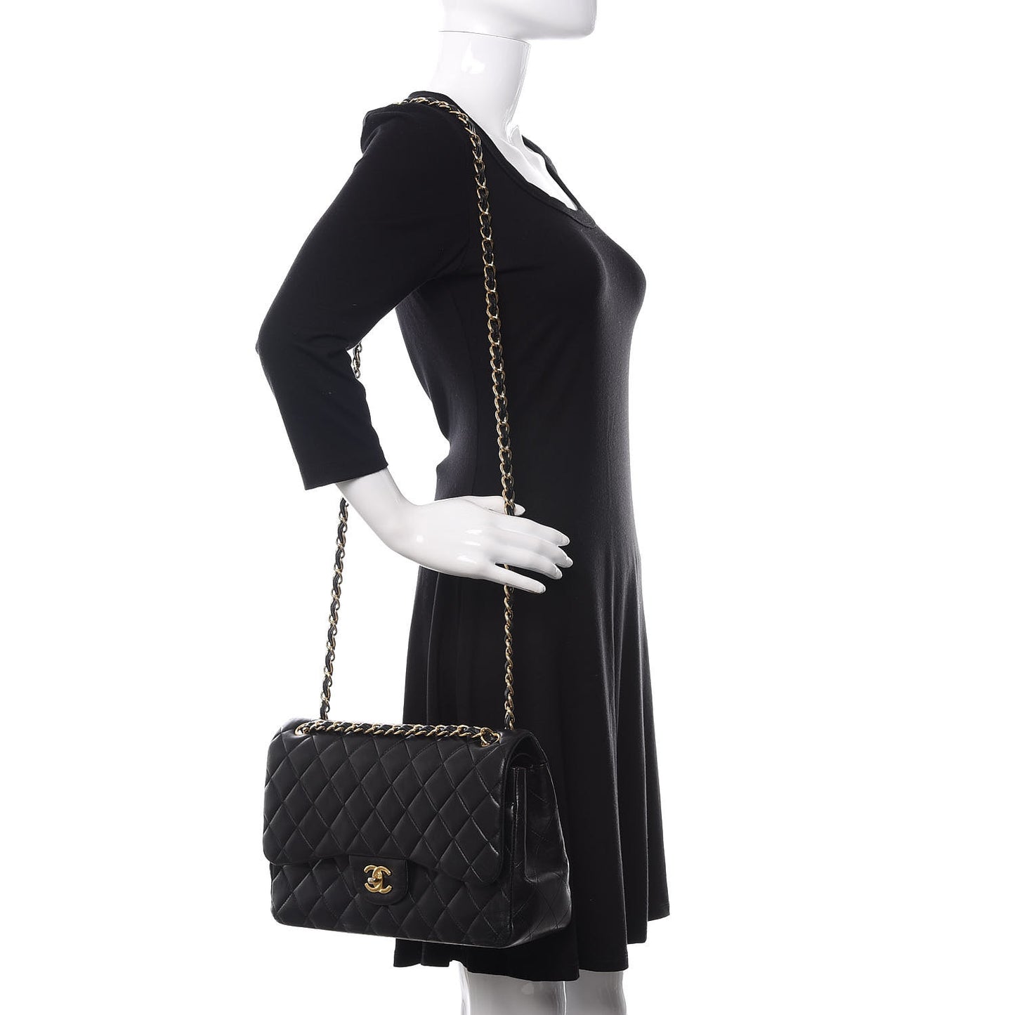 Lambskin Quilted Jumbo Double Flap Black