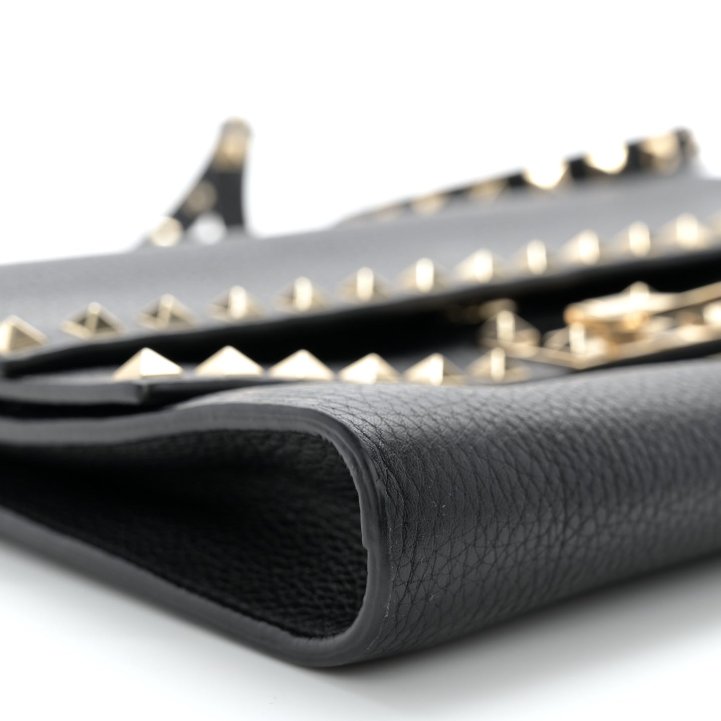 Grainy Calfskin Rockstud Double Flap Crossbody Bag Black