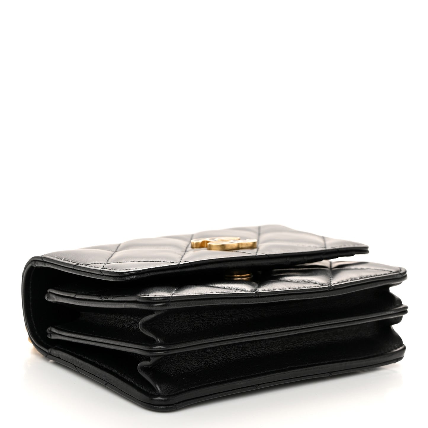 Lambskin Enamel Quilted Pending CC Clutch With Chain Black