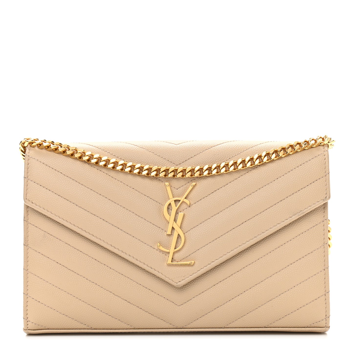 Grain De Poudre Matelasse Chevron Monogram Chain Wallet Nude Powder