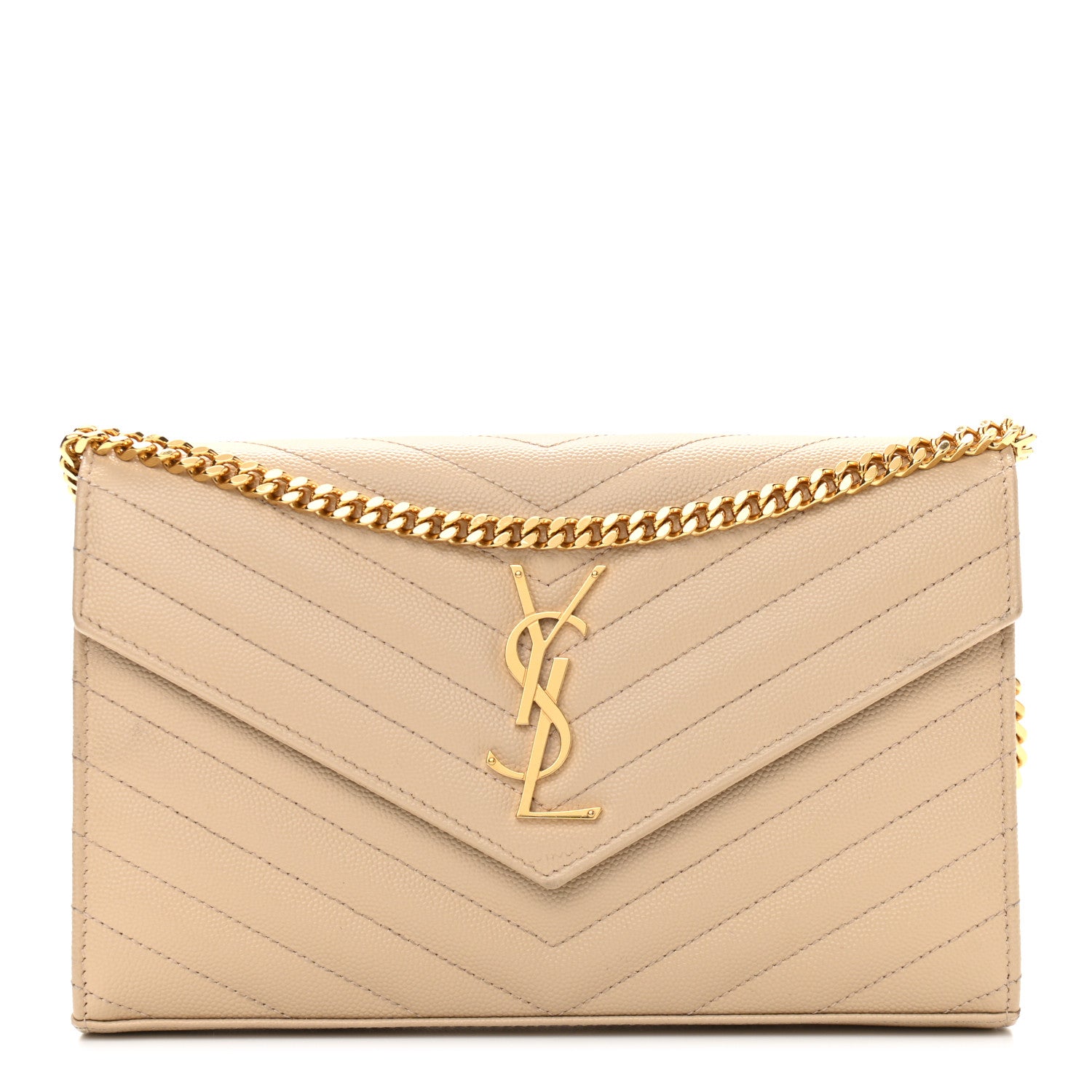 Saint Laurent Grain De Poudre Matelasse Chevron Monogram Chain Wallet Nude Powder 1 of 9
