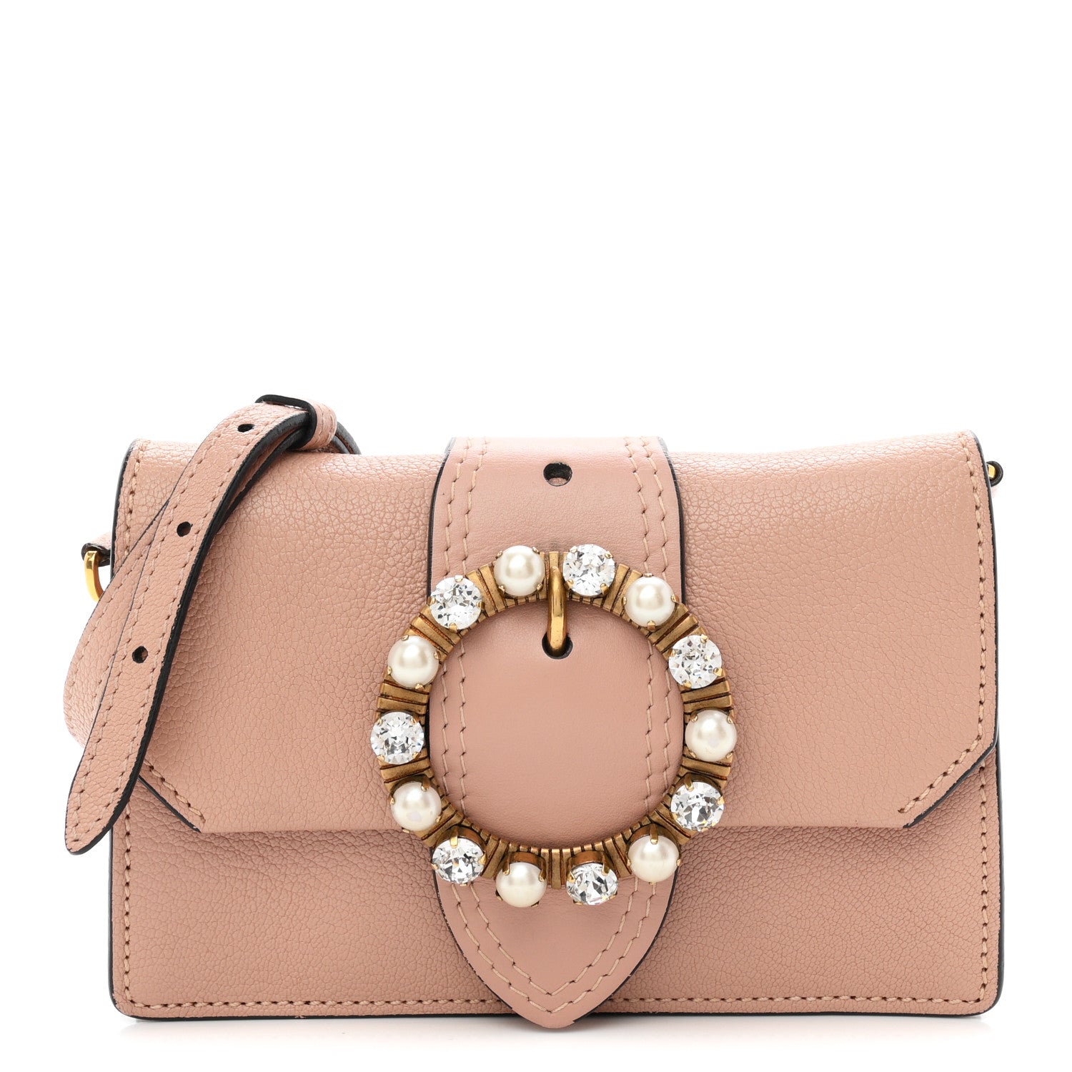 Miu Miu Goatskin Madras Soft Calfskin Crystal Pearl Embellished