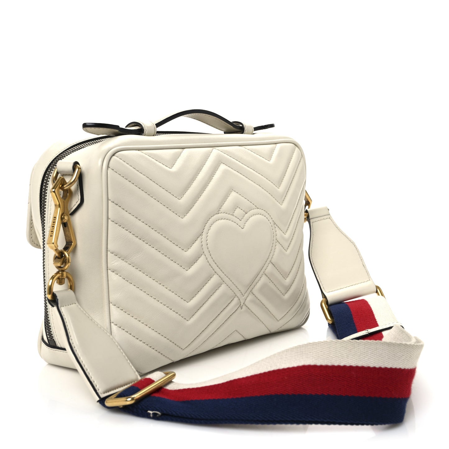 Calfskin Matelasse Sylvie Web Small GG Marmont Top Handle Shoulder Bag White