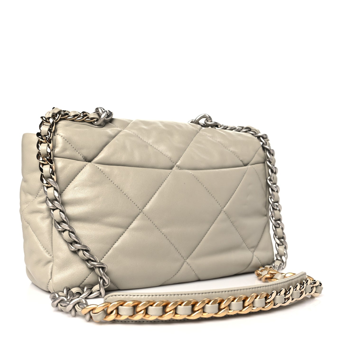 Lambskin Quilted Large Chanel 19 Flap Light Grey