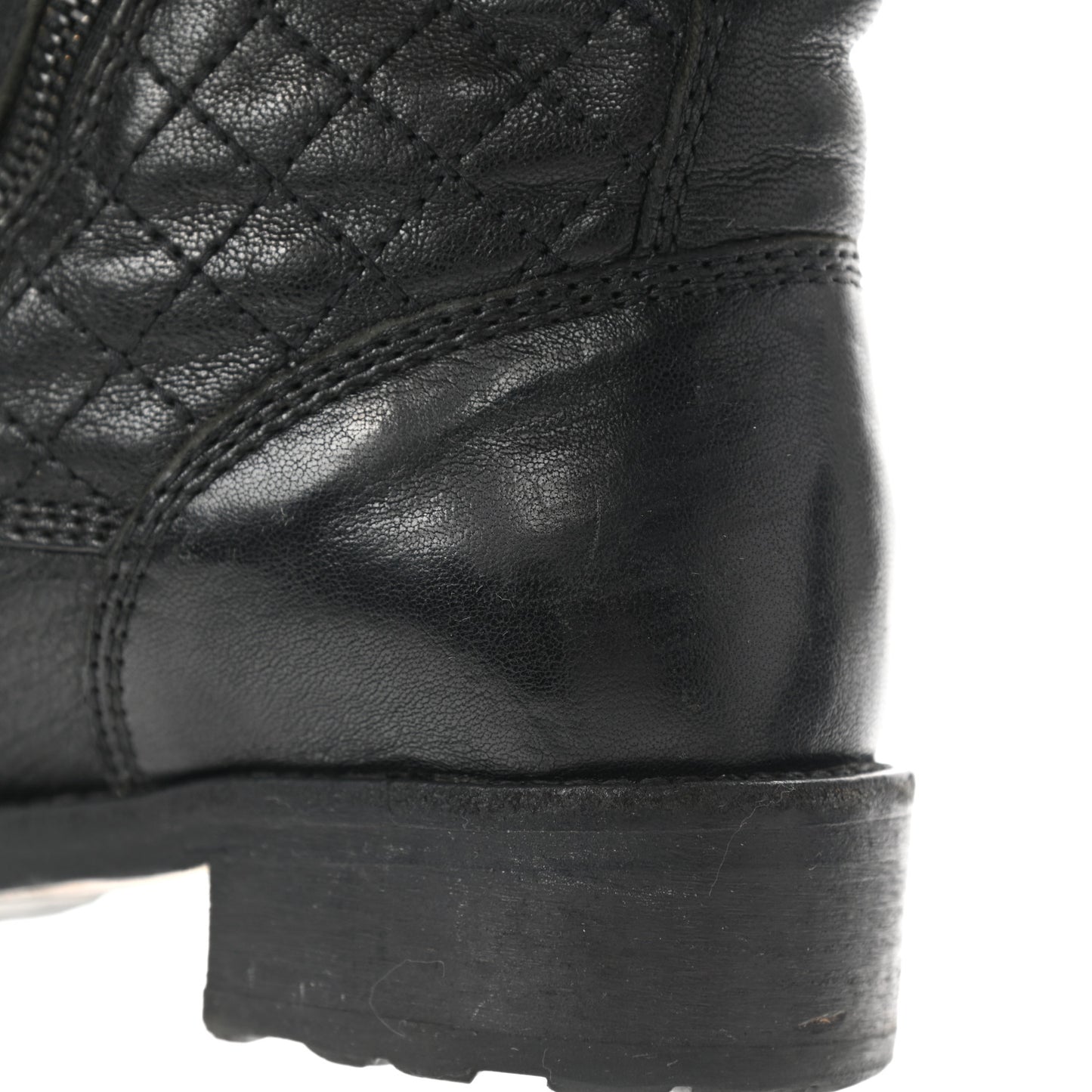 Sheepskin Quilted CC Tall Lace Up Combat Boots 36 Black