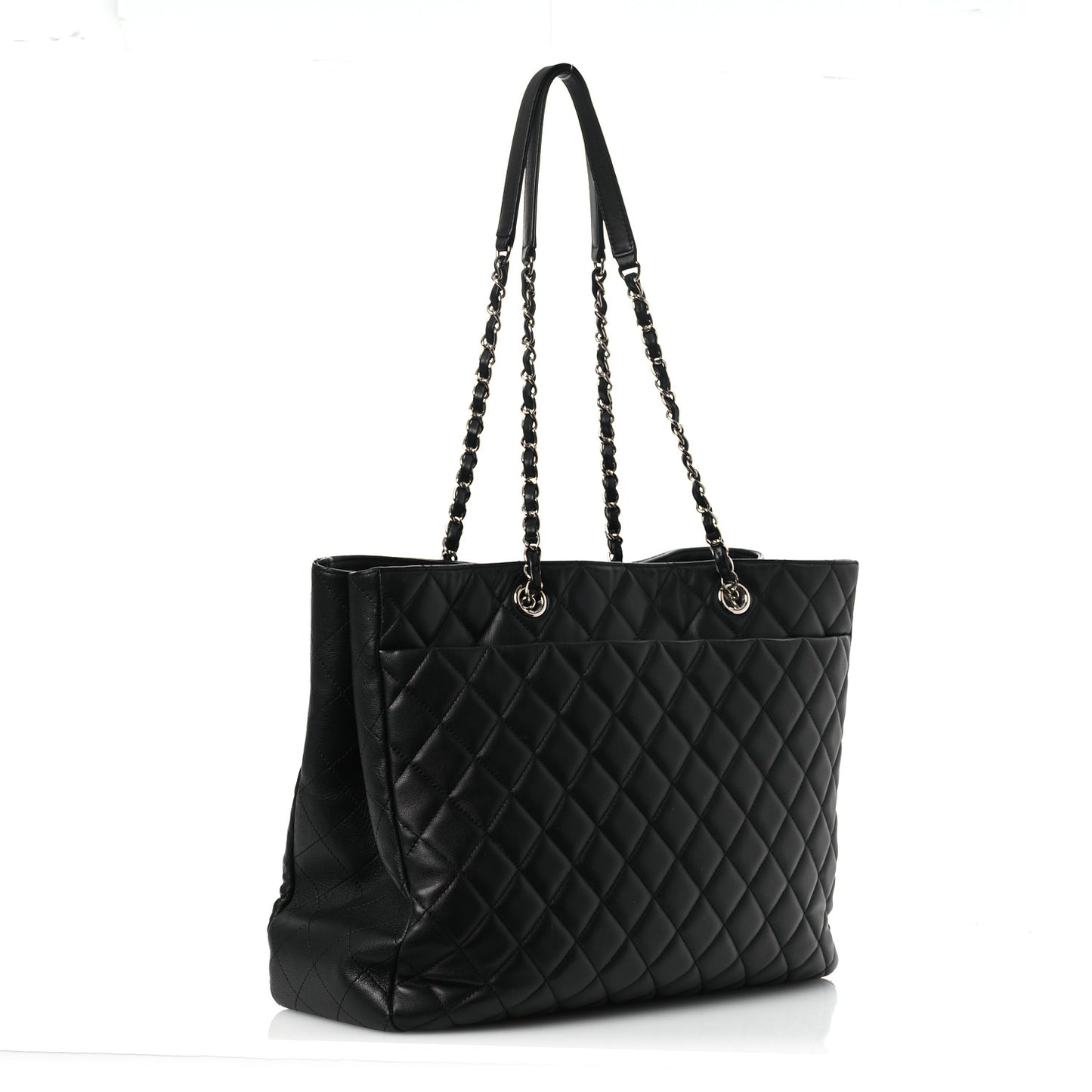 Calfskin Quilted Large CC Shopping Tote Black