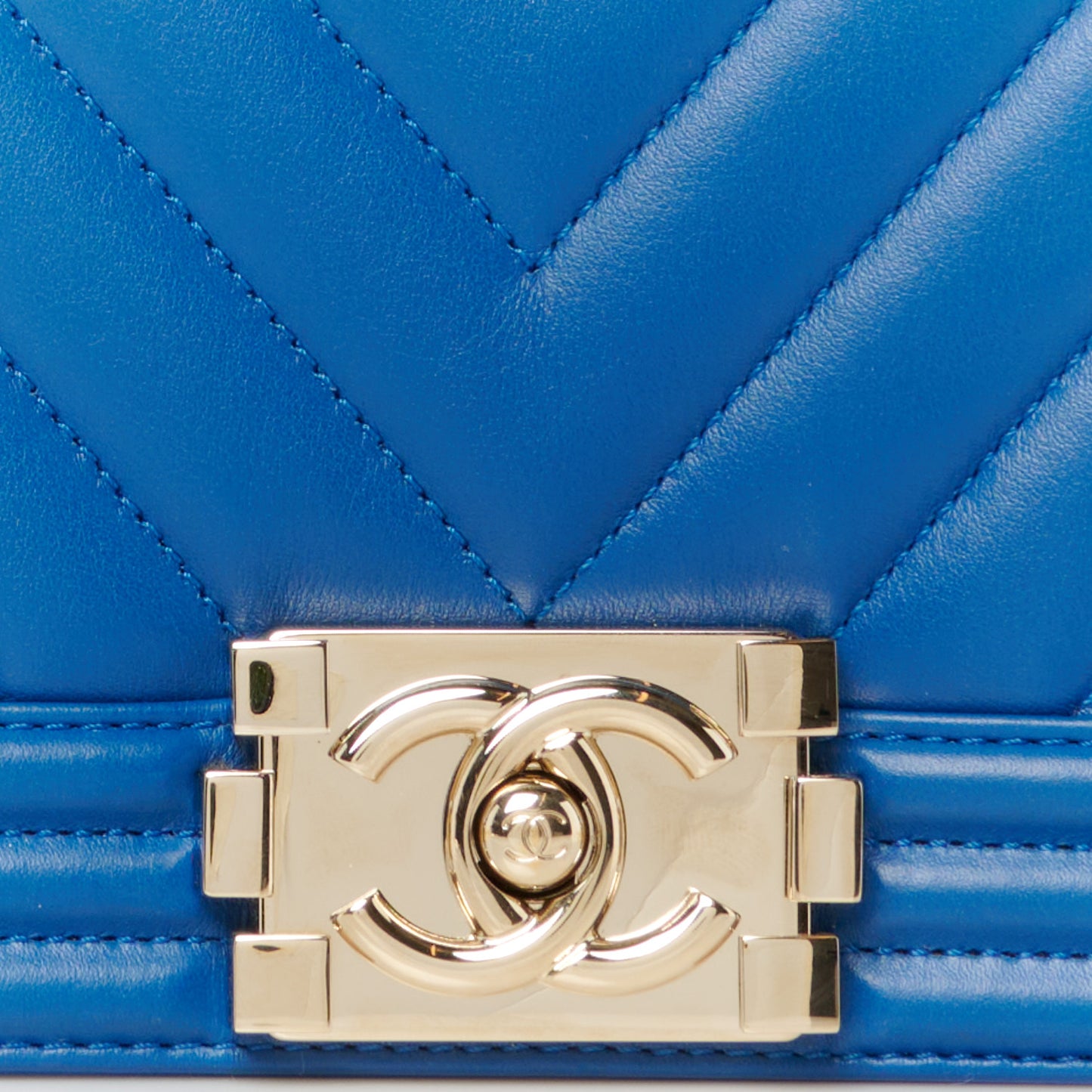 Calfskin Chevron Quilted Medium Boy Flap Blue