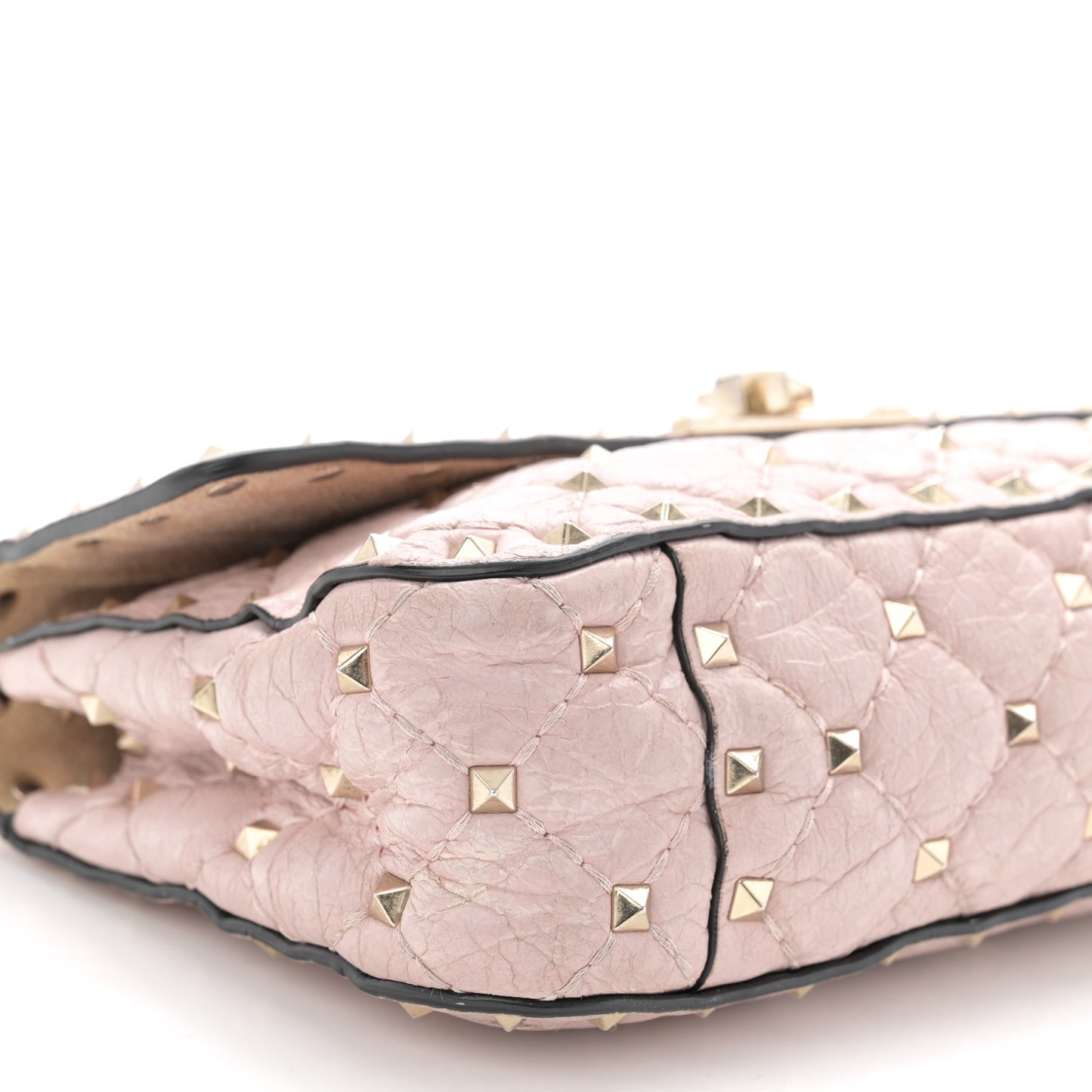 Craquele Nappa Small Rockstud Spike Shoulder Bag Water Rose