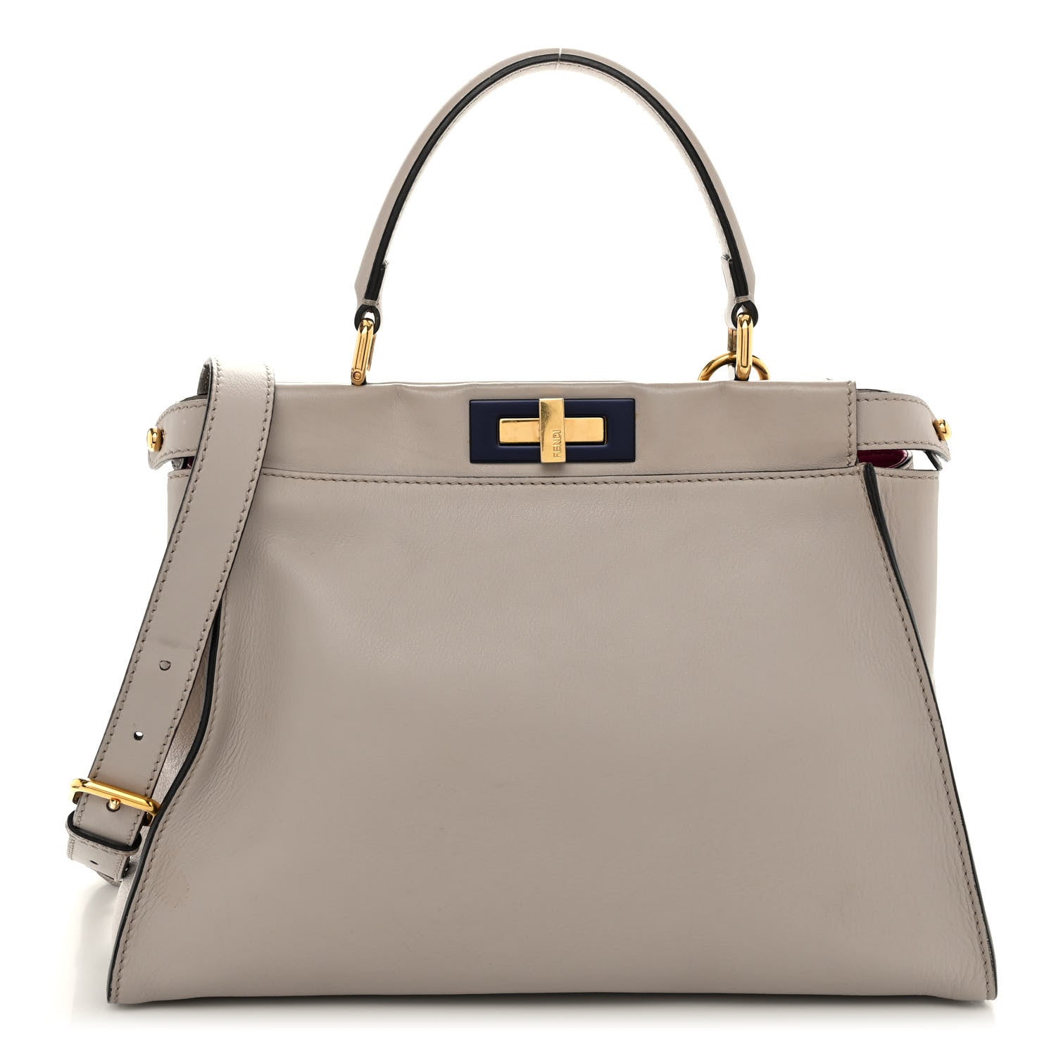 Fendi Vitello Seta Shiny Nappa Medium Peekaboo Iconic Satchel Grigio Polvere Magenta 1 of 10