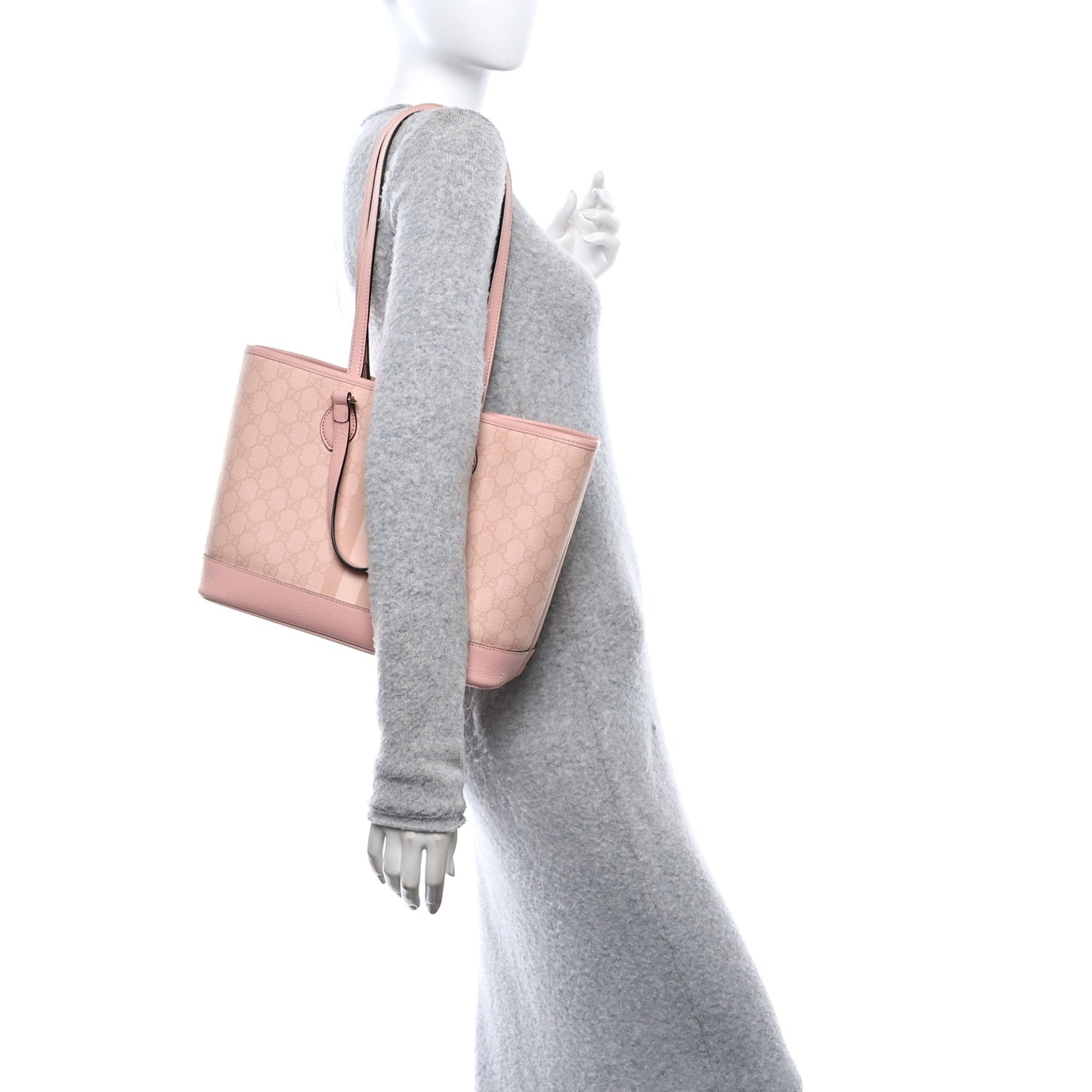 GG Supreme Monogram Textured Dollar Calfskin Medium Ophidia Shoulder Tote Bag Rose Pink