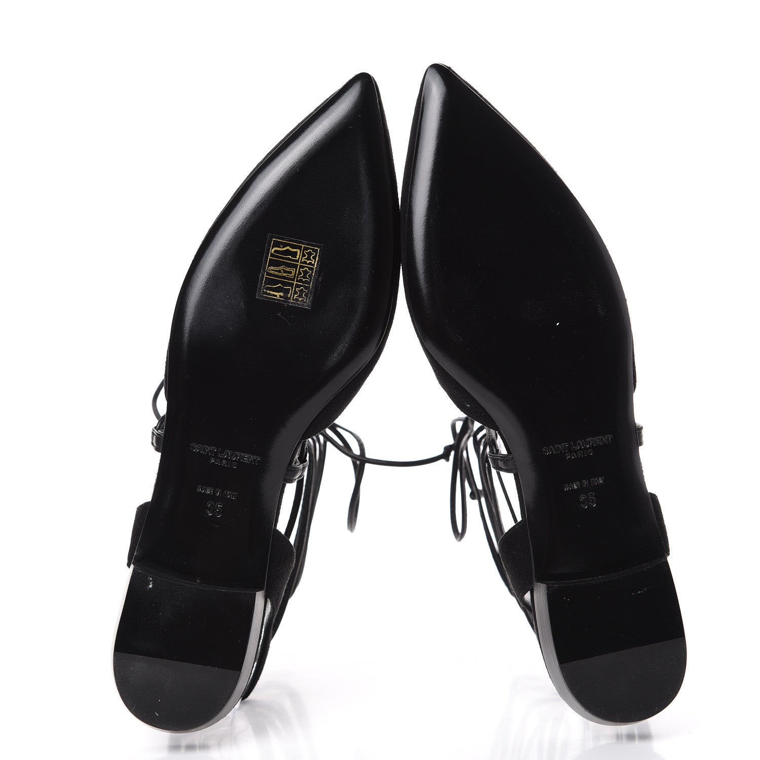 Saint Laurent Kid Scamosciato Lace Up Pointed Toe Flats 35 Black 5 of 10
