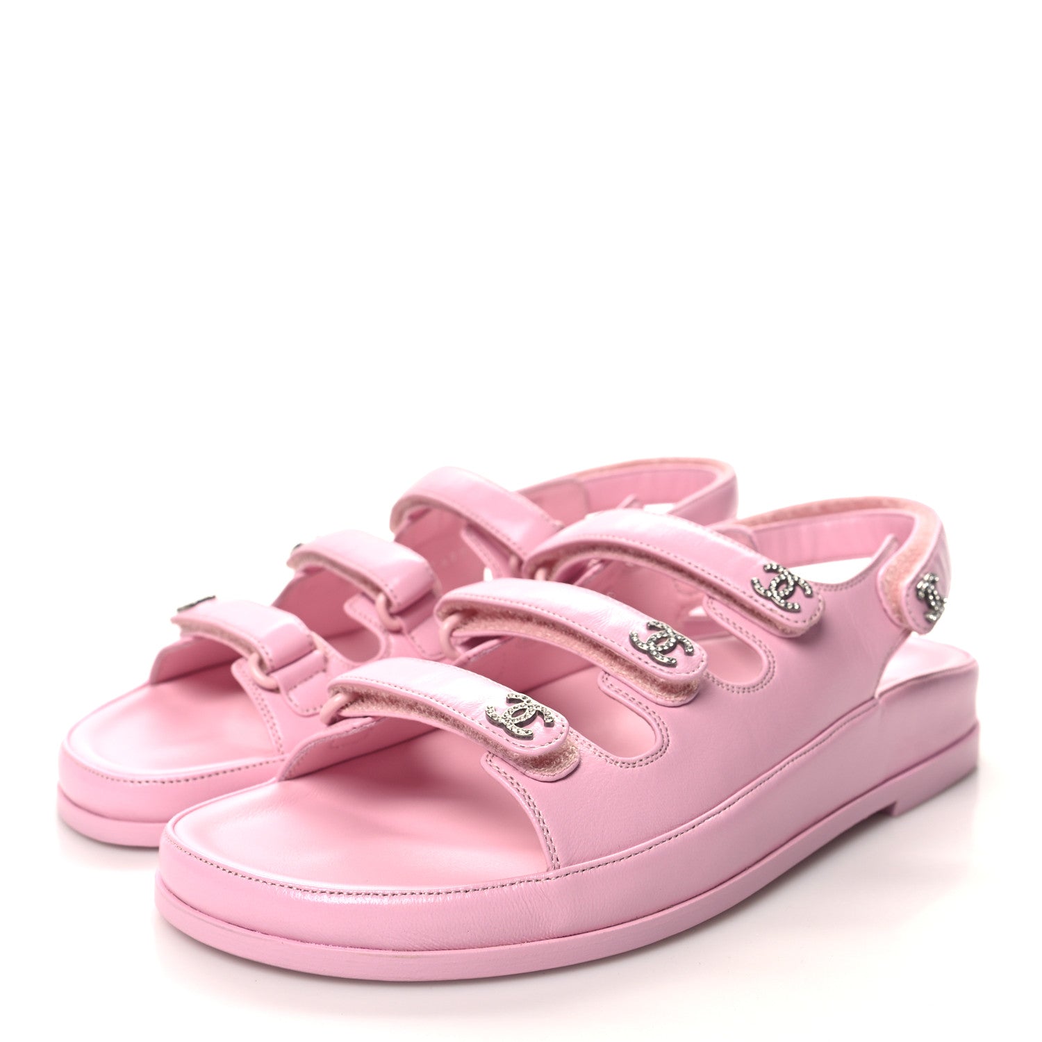 Chanel Lambskin Crystal CC Velcro Dad Sandals 38 LightPink 3 of 10