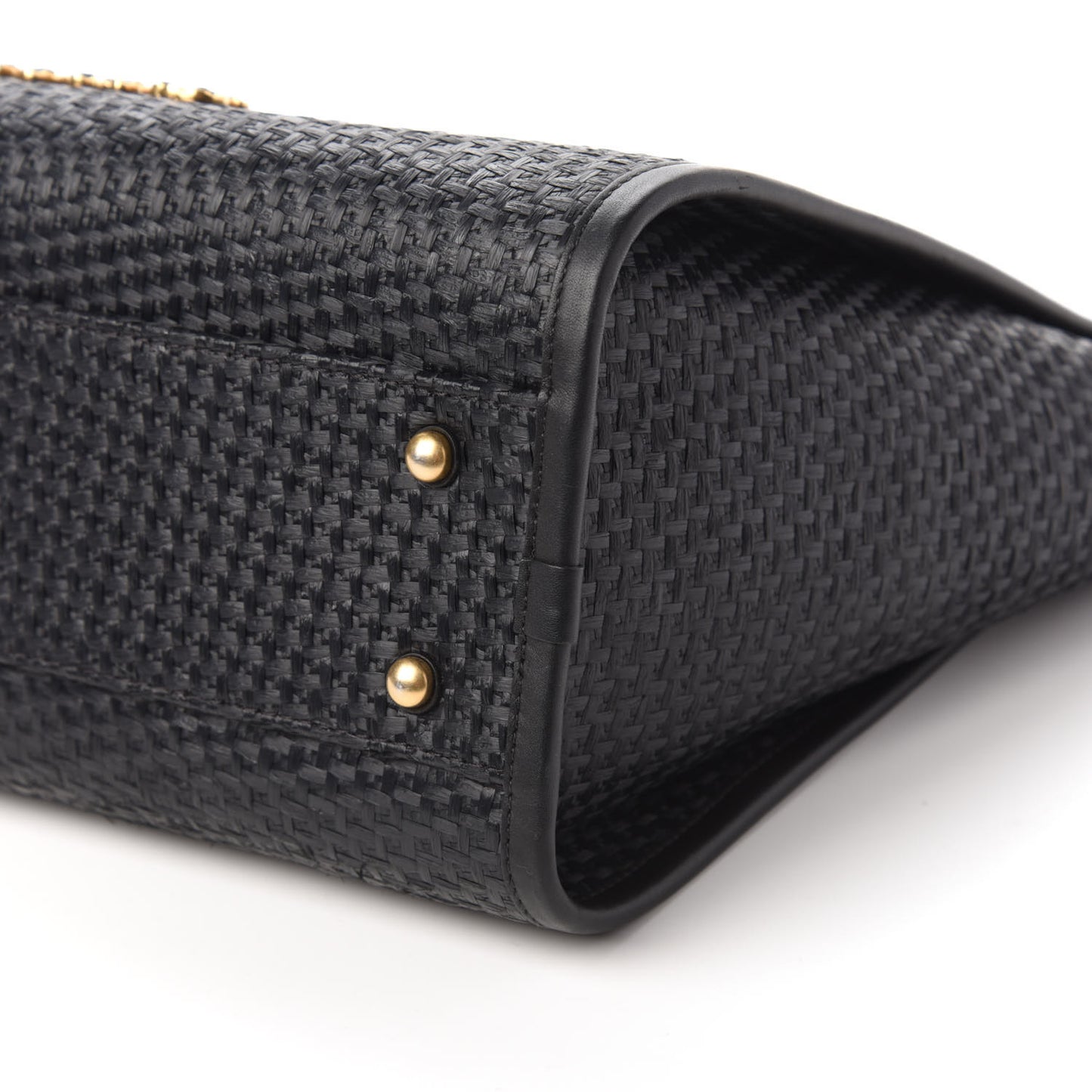 Woven Straw Raffia Small Deauville Tote Black