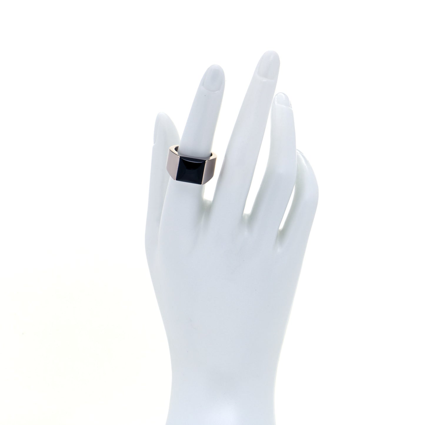 18K White Gold Black Onyx Tank Ring 53 6.5