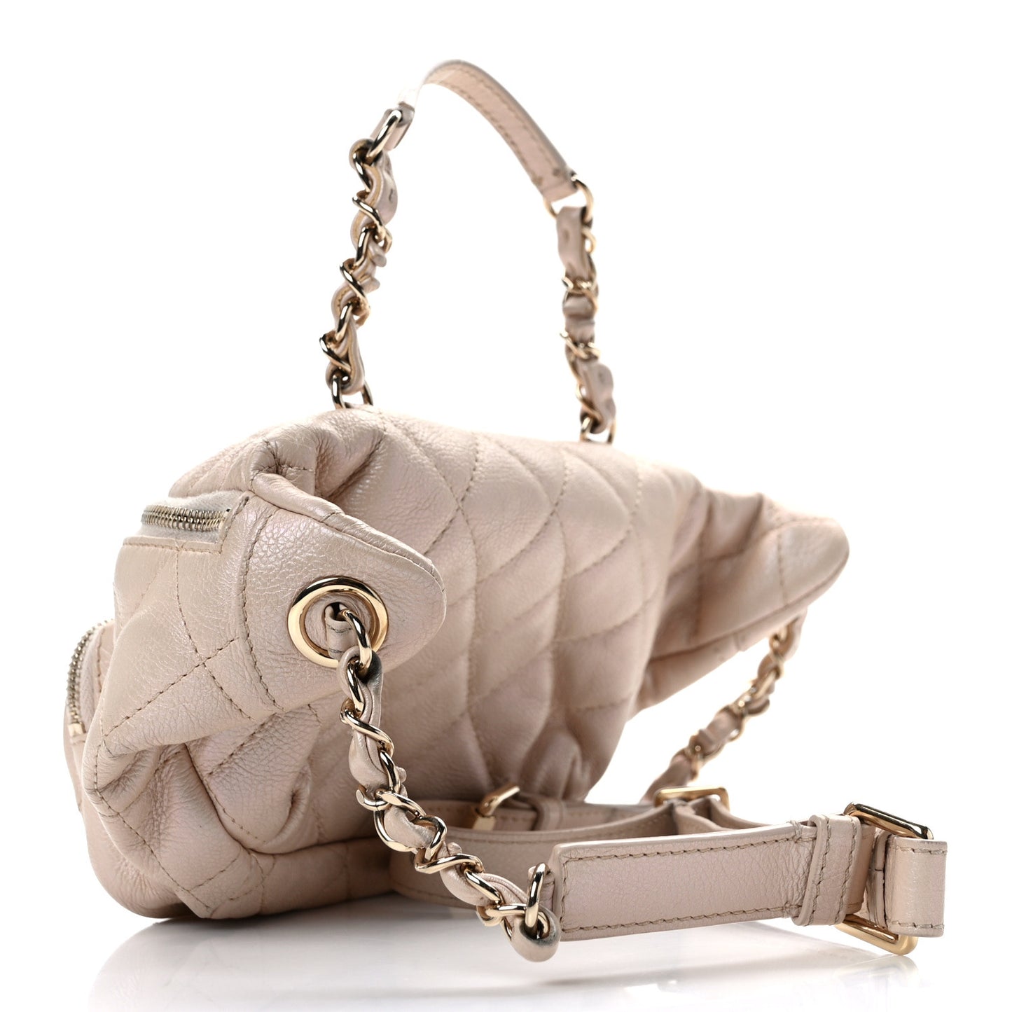 Iridescent Calfskin Quilted All About Waist Belt Bag Beige