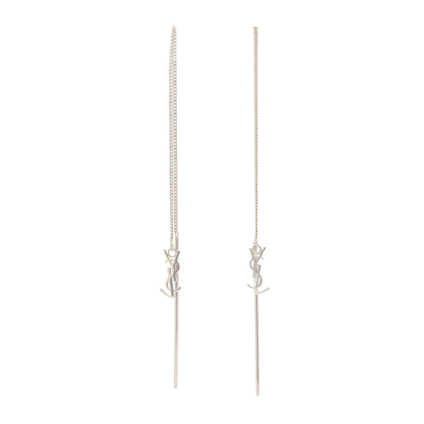 Metal Monogram Pendant Threader Earrings Silver