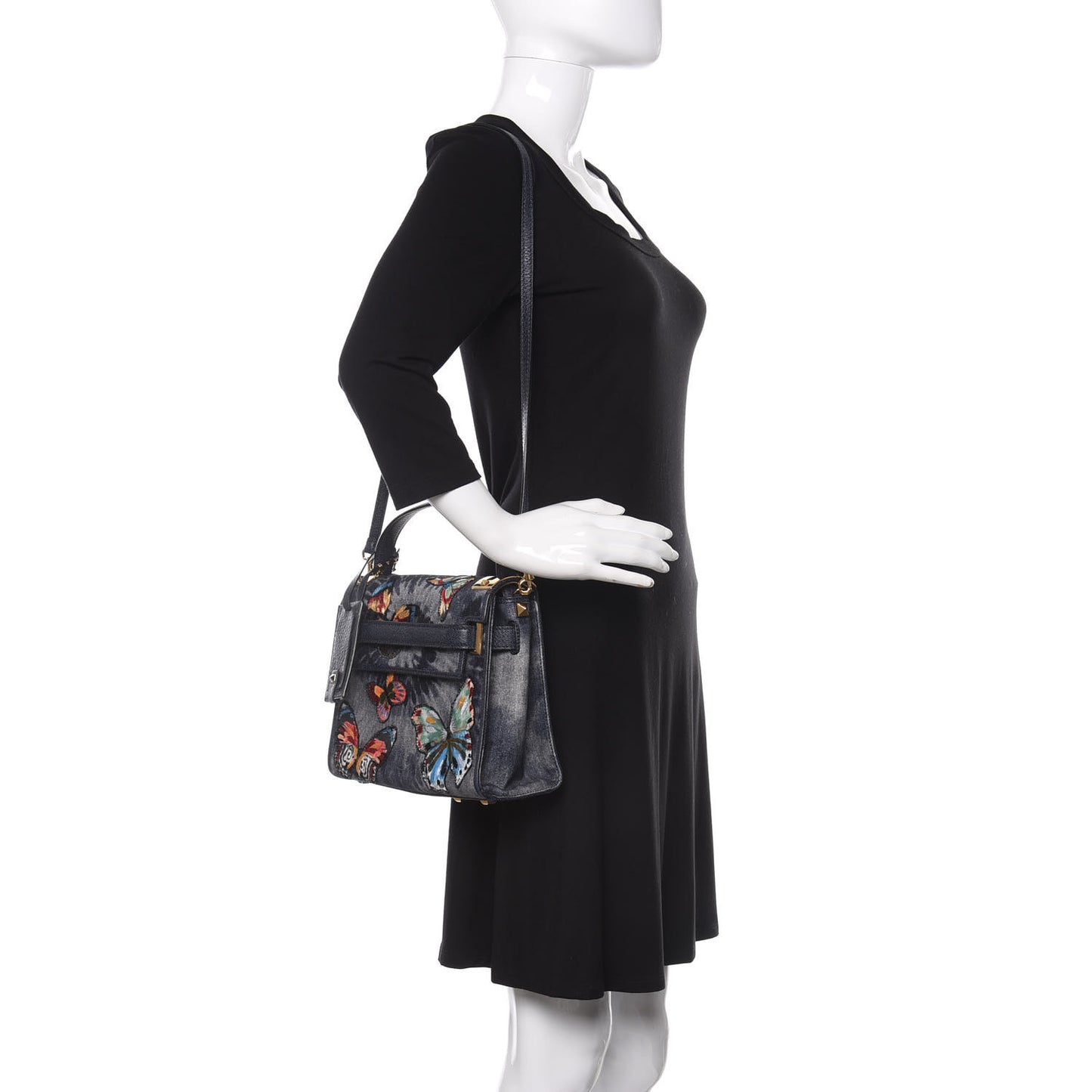 Denim Butterfly Embroidered Small My Rockstud Frame Bag Blue