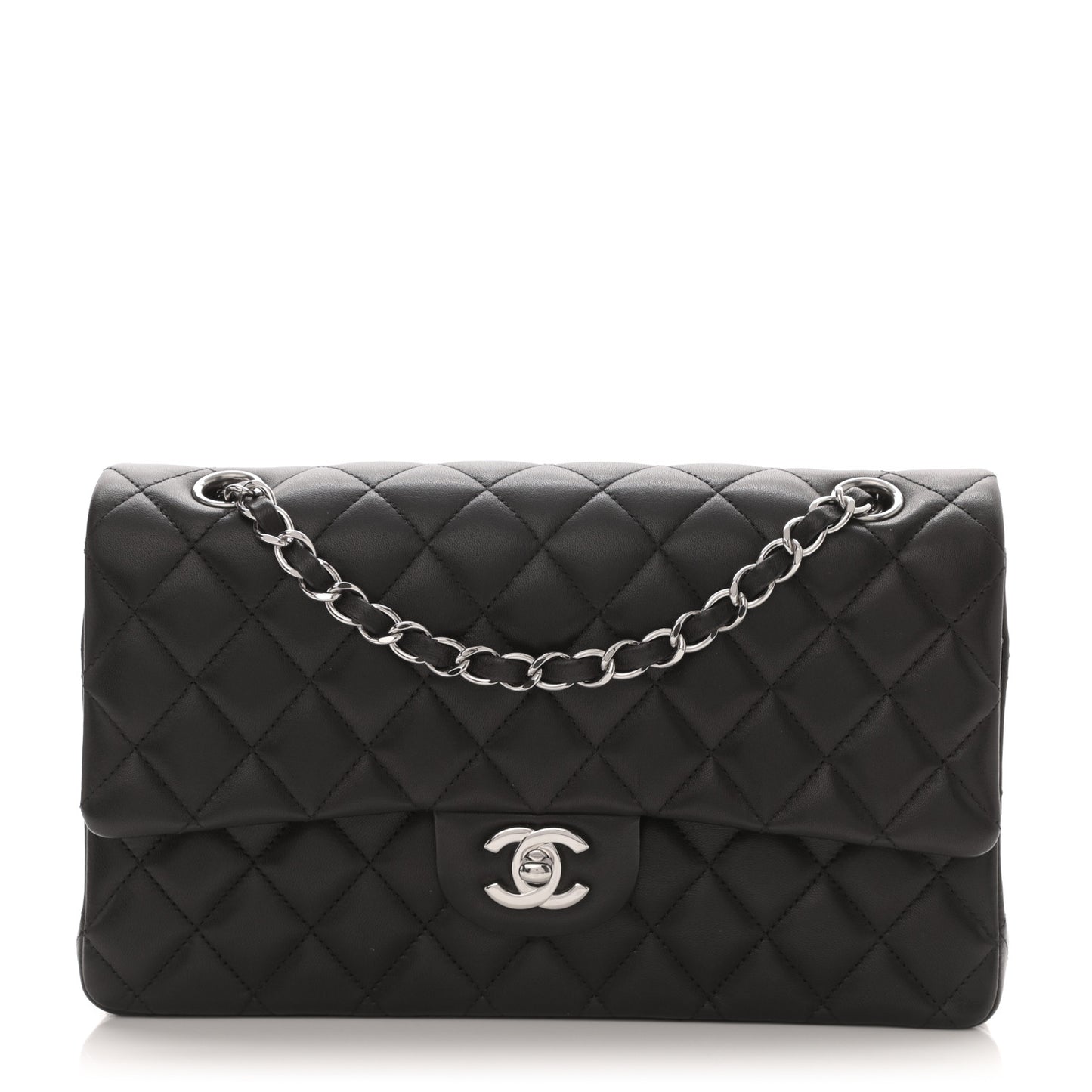 Lambskin Quilted Medium Double Flap Black