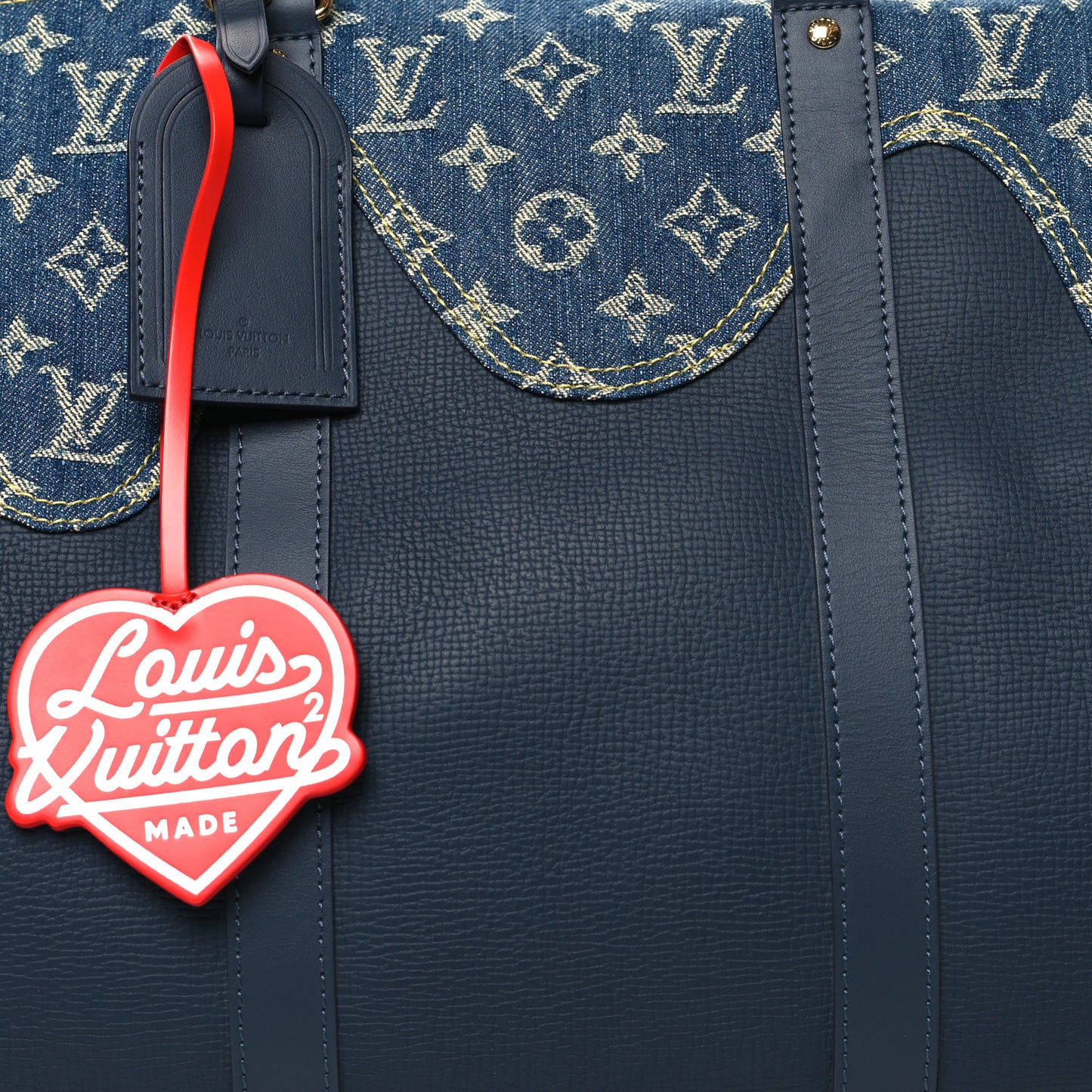 X NIGO Taurillon Monogram Denim Drip Keepall Bandouliere 50 Blue