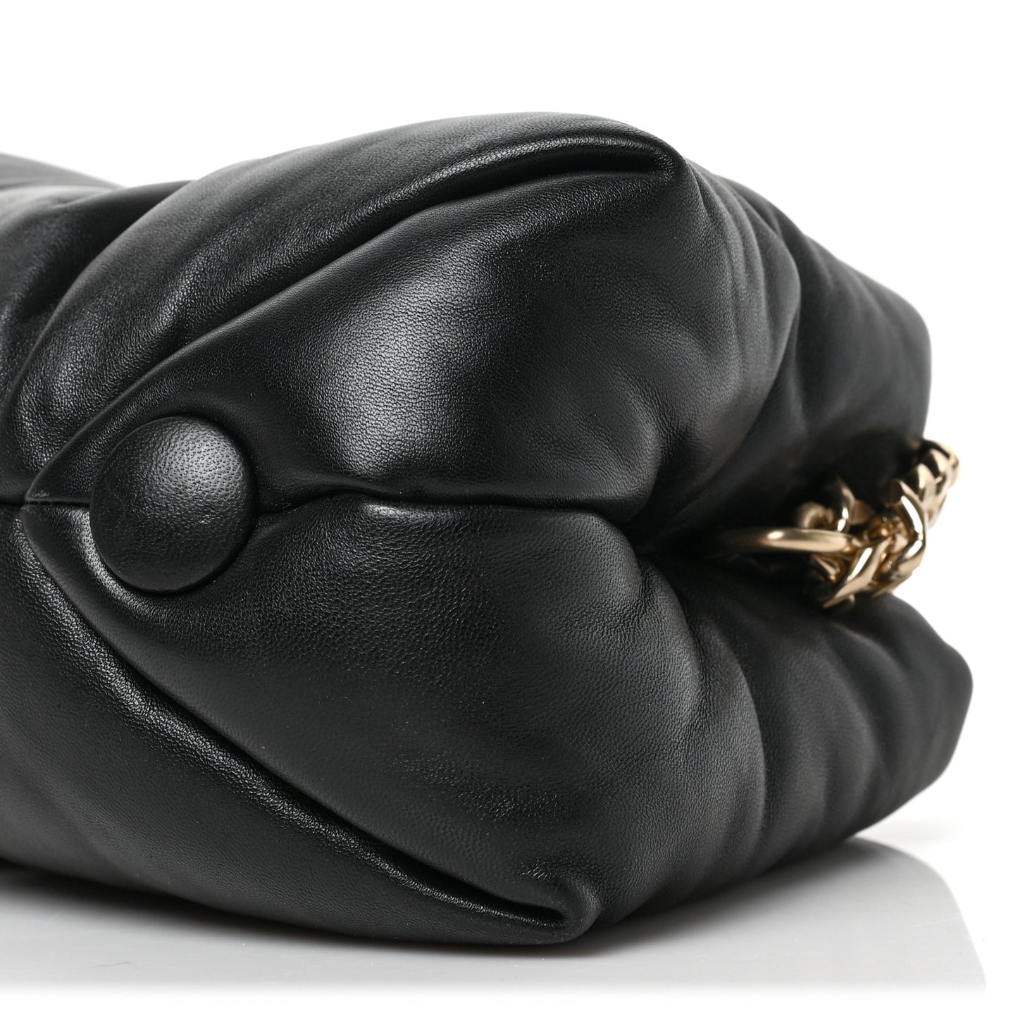 Lambskin Small Puffy Tobo Chain Shoulder Bag Black