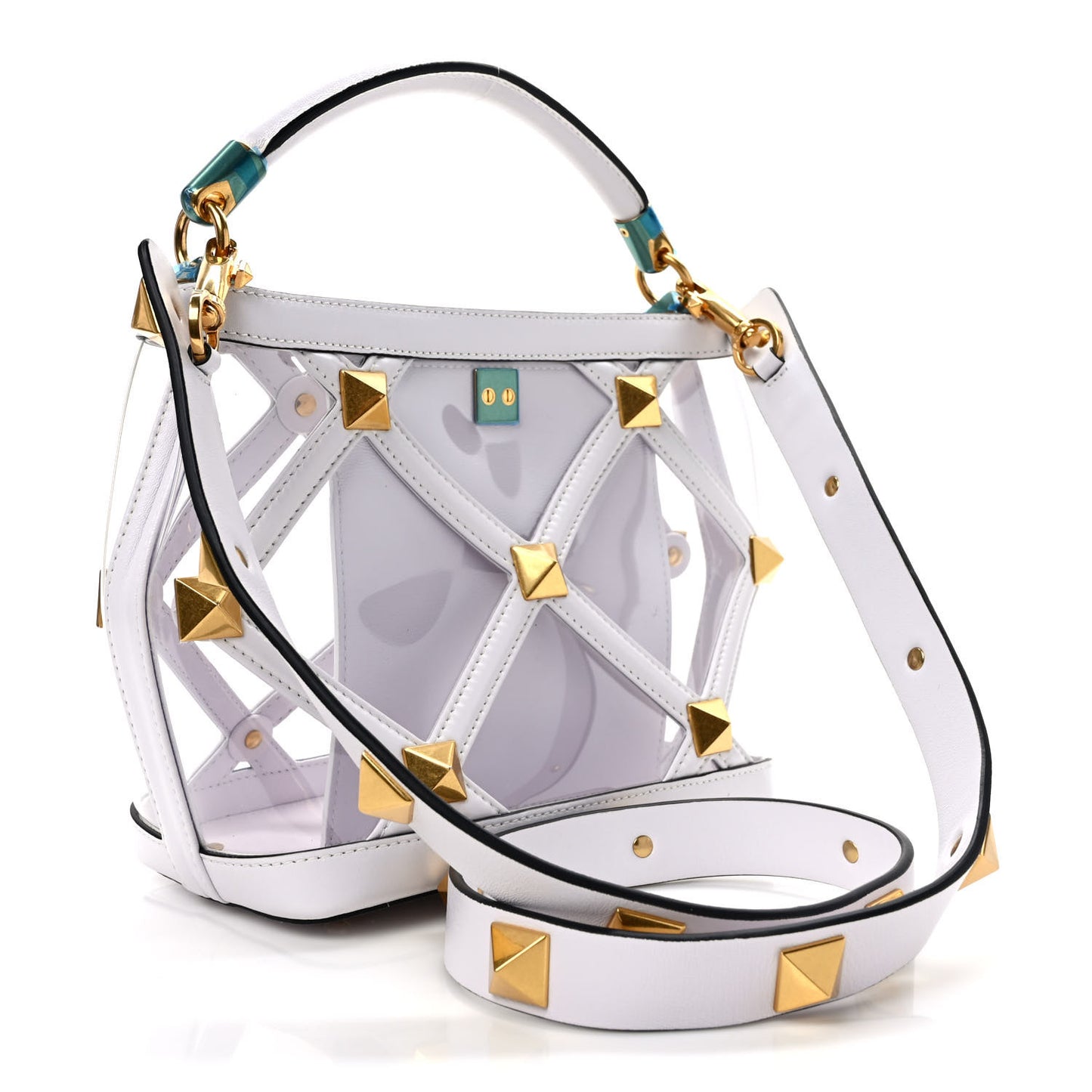 PVC Calfskin Small Roman Stud The Handle Bag Trasparente Optic White