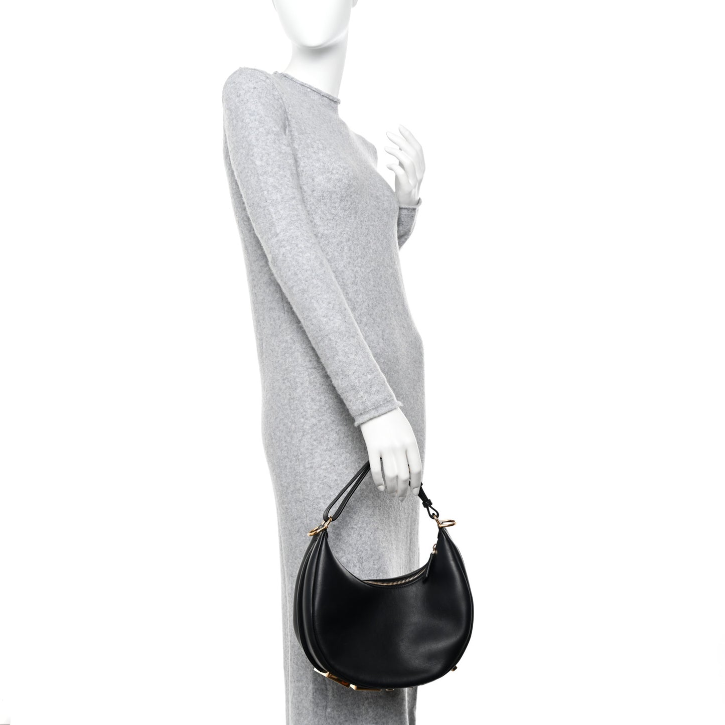 Vitello Grace Matte Small Fendigraphy Hobo Bag Black