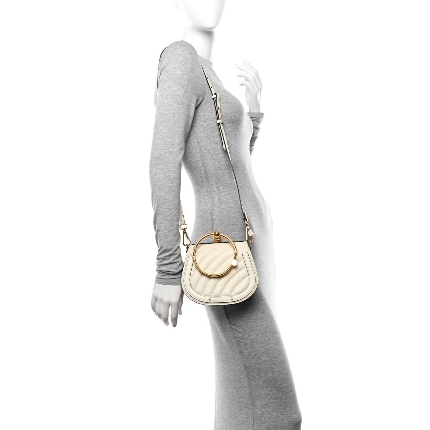 Calfskin Suede Quilted Small Nile Bracelet Bag Natural White