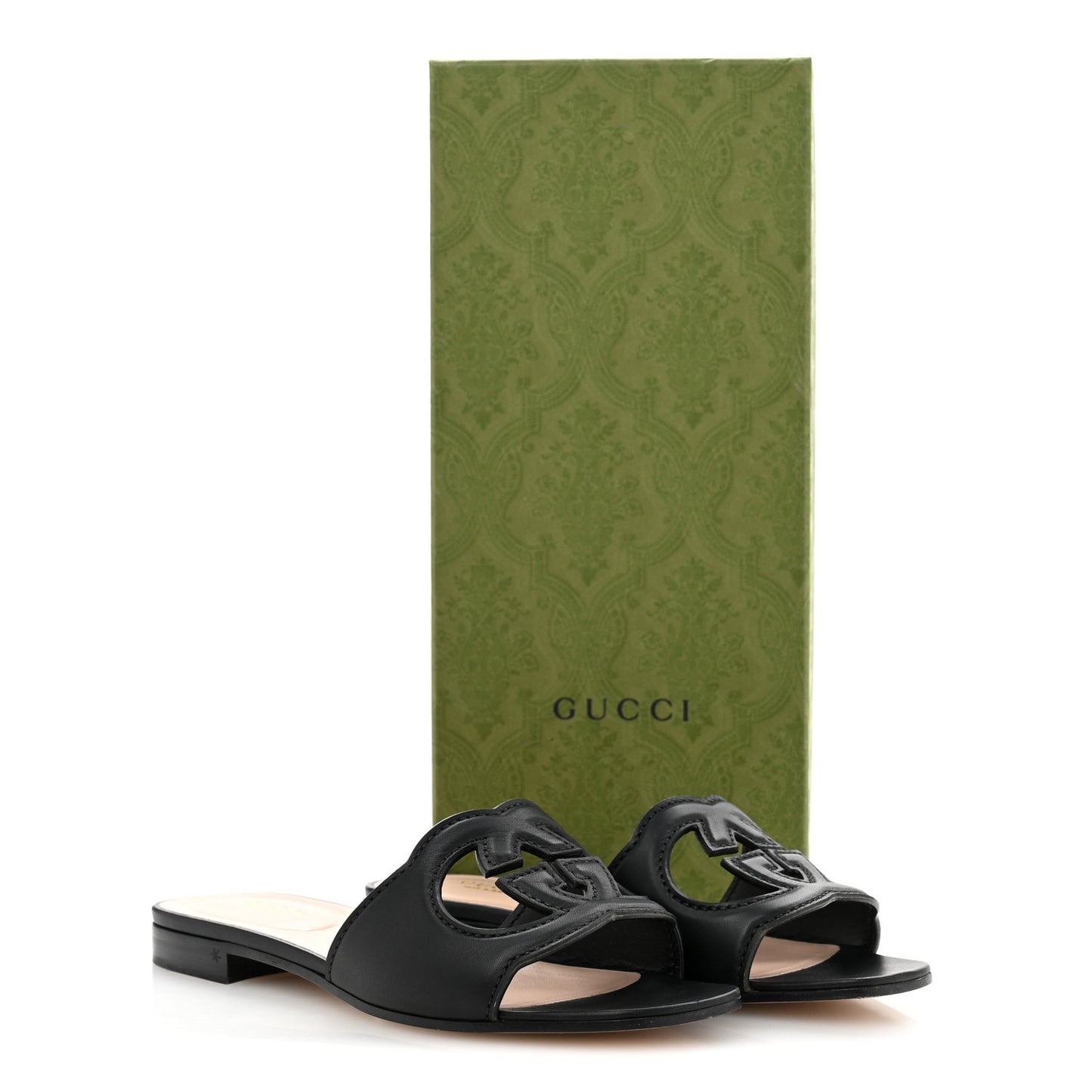 Cosmos Softy Calfskin Interlocking G Cut Out Slide Sandals 36.5 Black