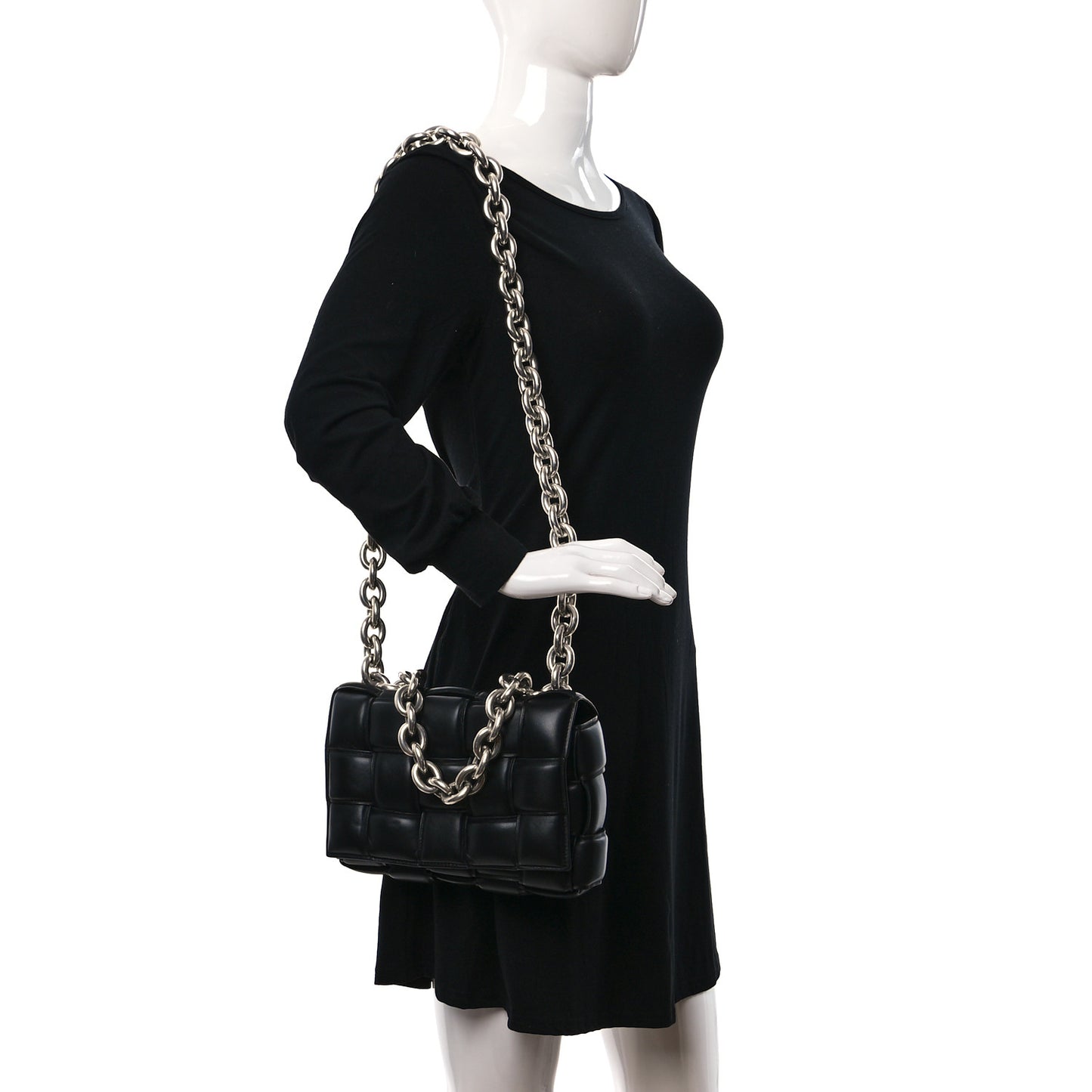 Lambskin Maxi Intreccio Padded Chain Cassette Crossbody Bag Black