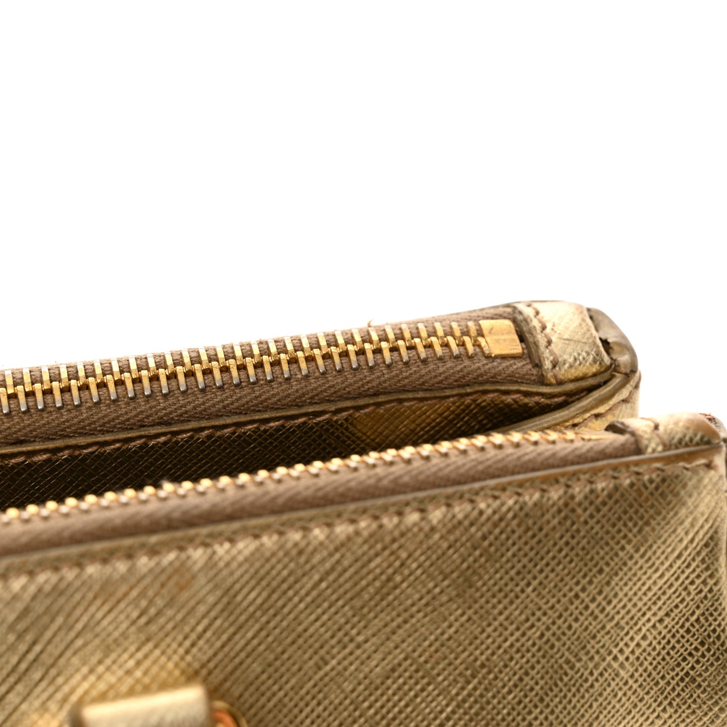 Metallic Saffiano Small Galleria Double Zip Tote Platino