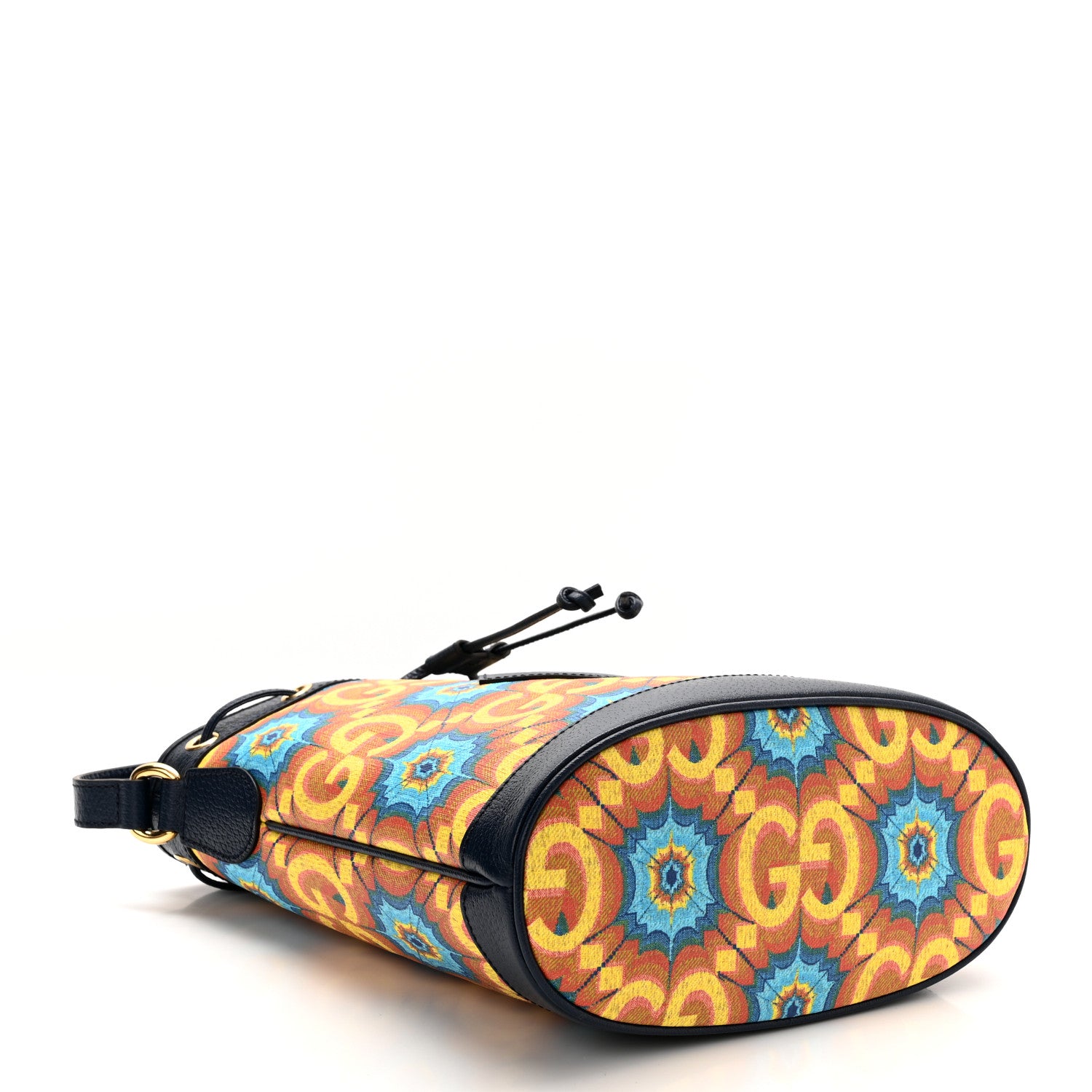 Gucci GG Supreme Kaleidoscope Calfskin Script Logo Gucci 100 Bucket Drawstring Bag Blue Orange Multicolor Blue Agata 5 of 11