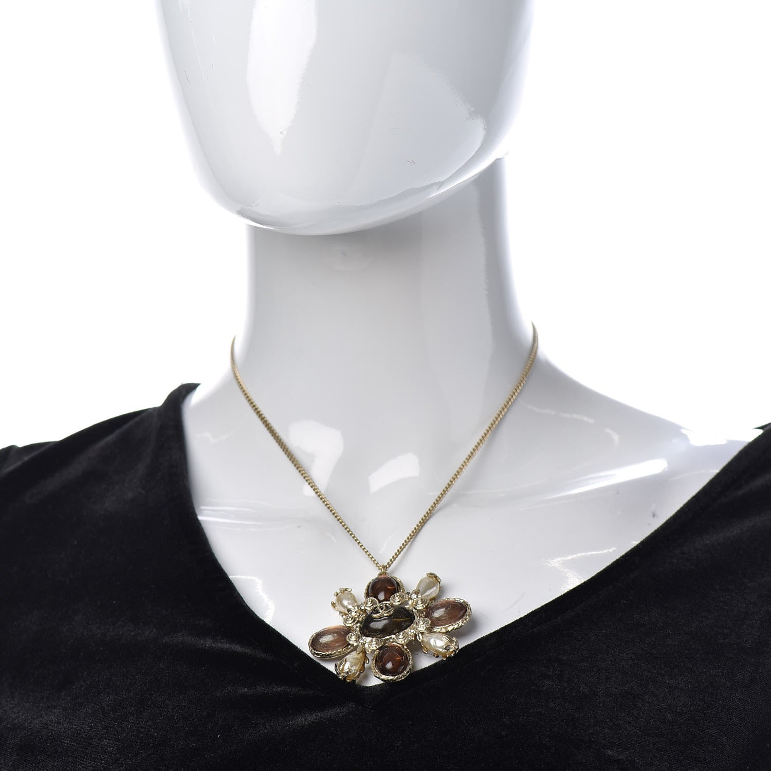 Chanel Glass Pearl Gripoix Necklace Gold 2 of 5