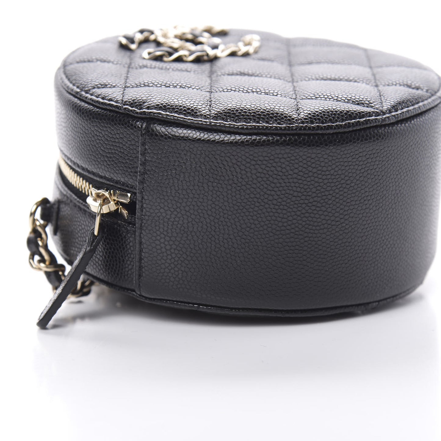 Caviar Quilted French New Wave Round Clutch With Chain Black