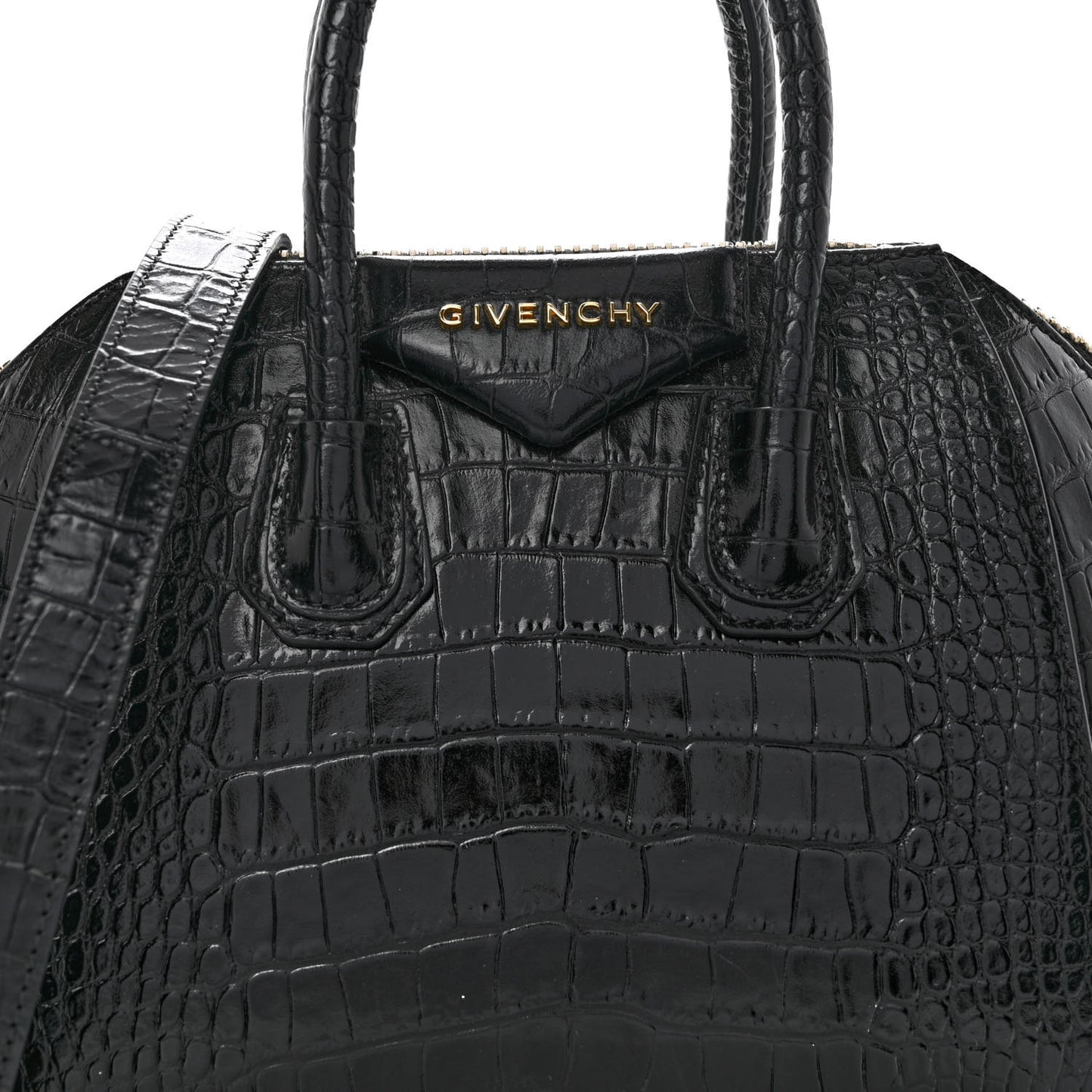 Calfskin Crocodile Embossed Mini Antigona Black