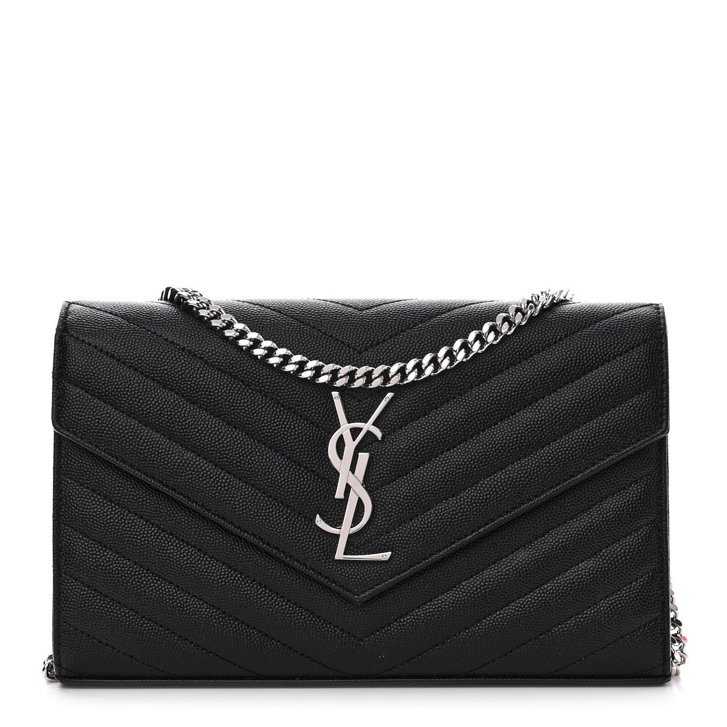Grain De Poudre Matelasse Chevron Monogram Chain Wallet Black