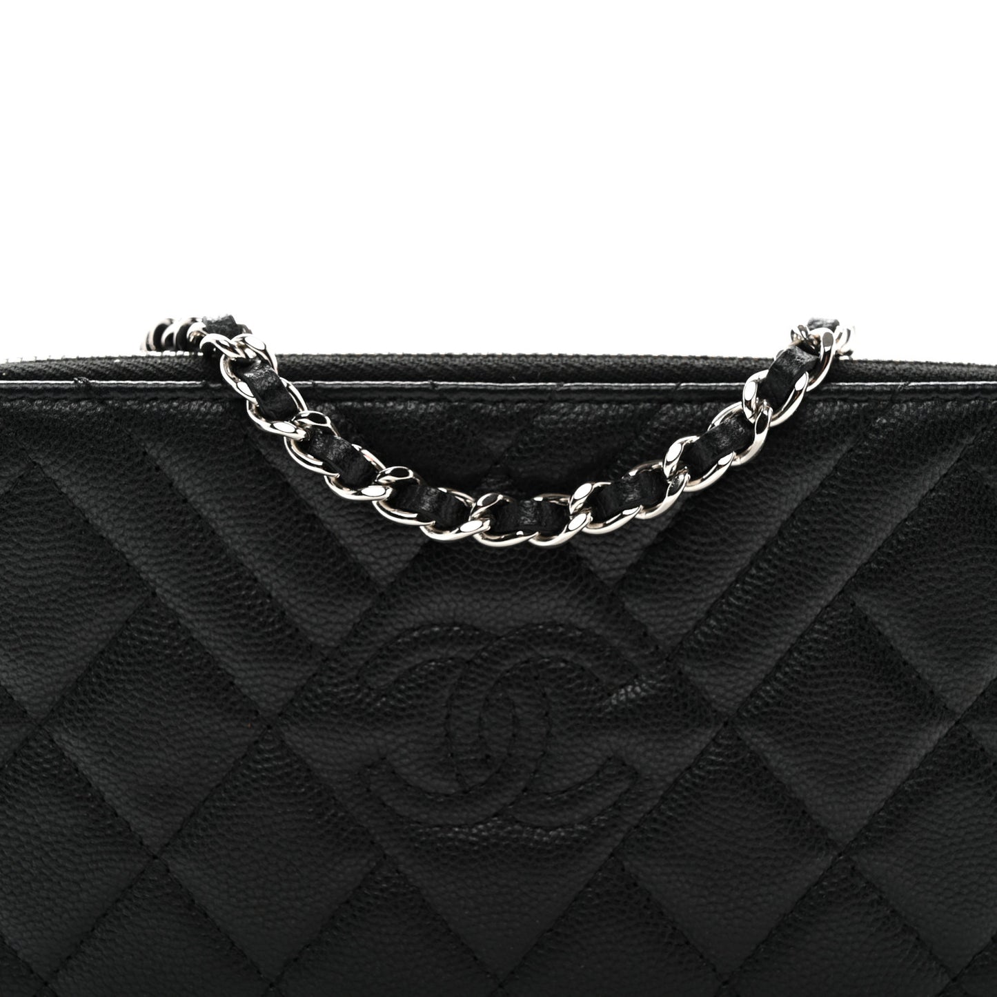 Caviar Quilted Diamond Small CC Duo Clutch With Chain Black