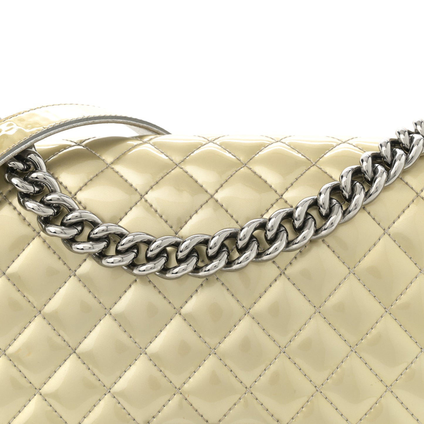 Metallic Patent Calfskin Quilted Medium Boy Flap Gold