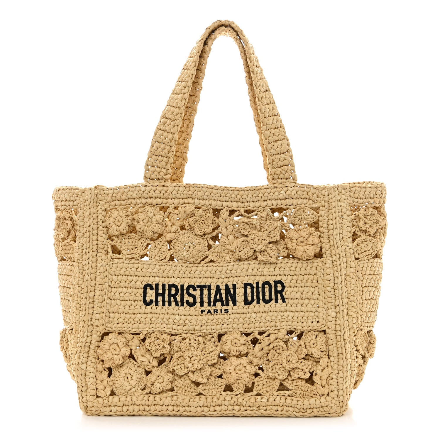 Christian Dior Woven Raffia Floral Embellished Small Book Tote Natural 1 of 15