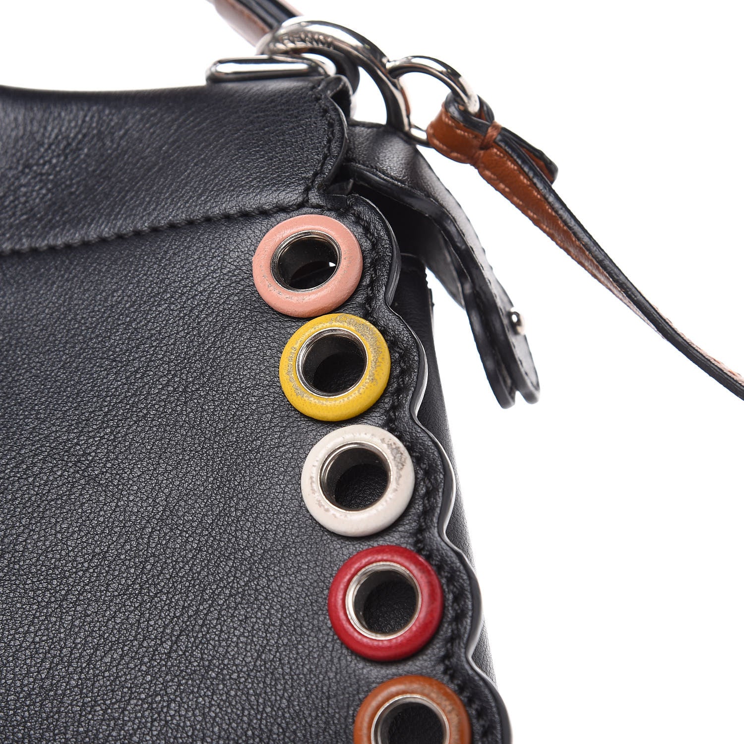 Fendi Nappa Scalloped Grommet Mini Peekaboo Iconic Satchel Black Multicolor 12 of 14