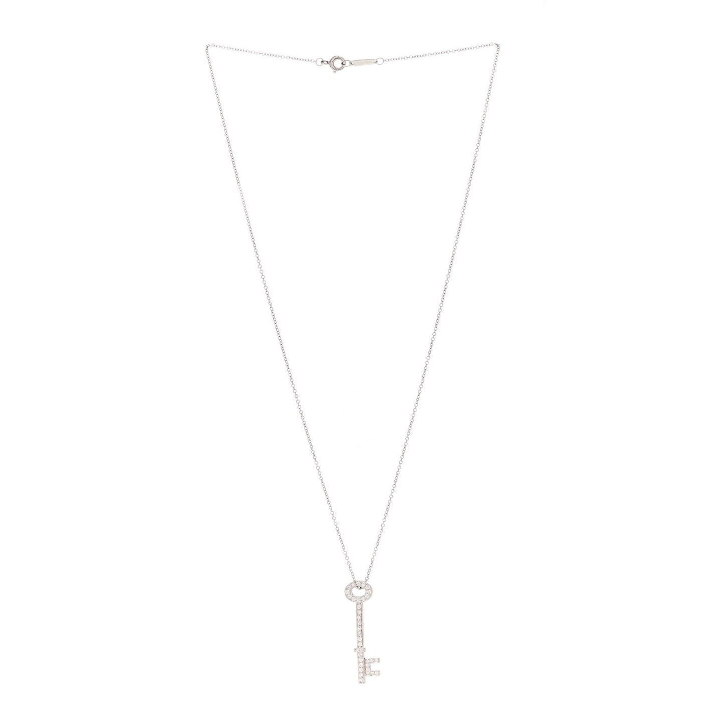 Platinum Diamond Oval Key Pendant Necklace
