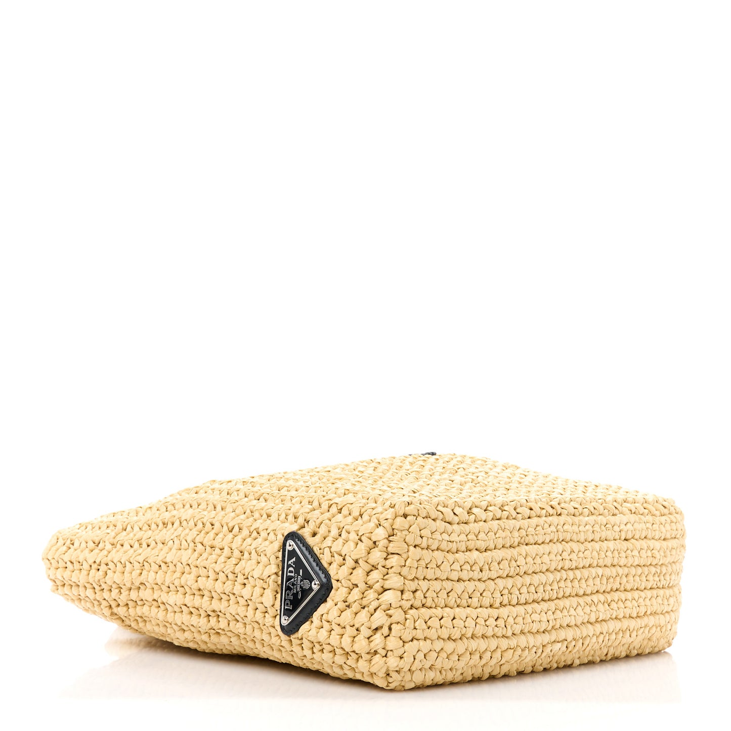 Yarn Raffia Effect Crochet Embroidered Small Logo Tote Naturale