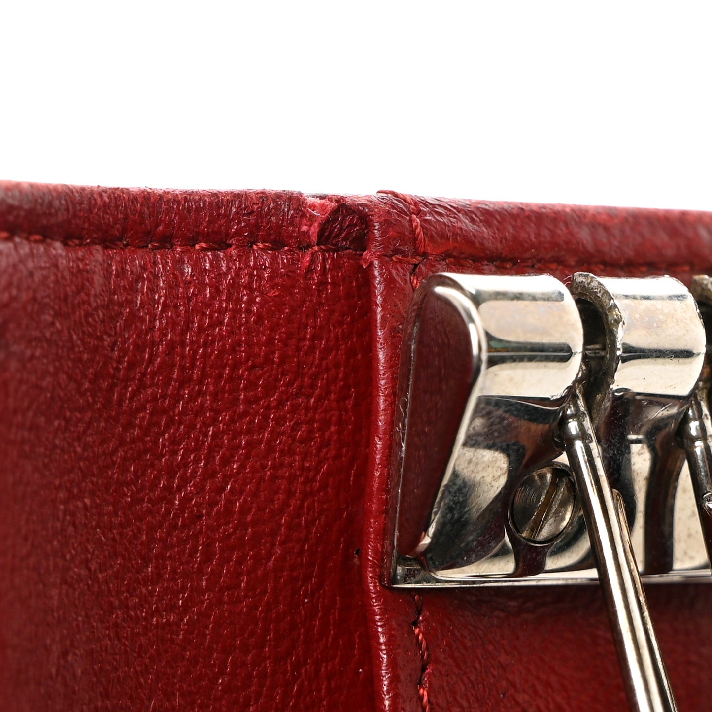 Lambskin Camellia Embossed 4 Key Holder Dark Red