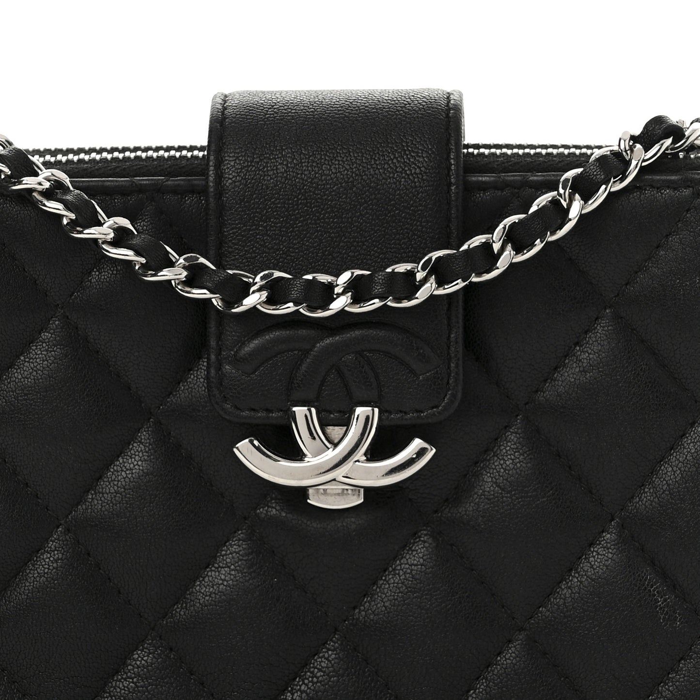 Lambskin Quilted CC Box Clutch With Chain Black