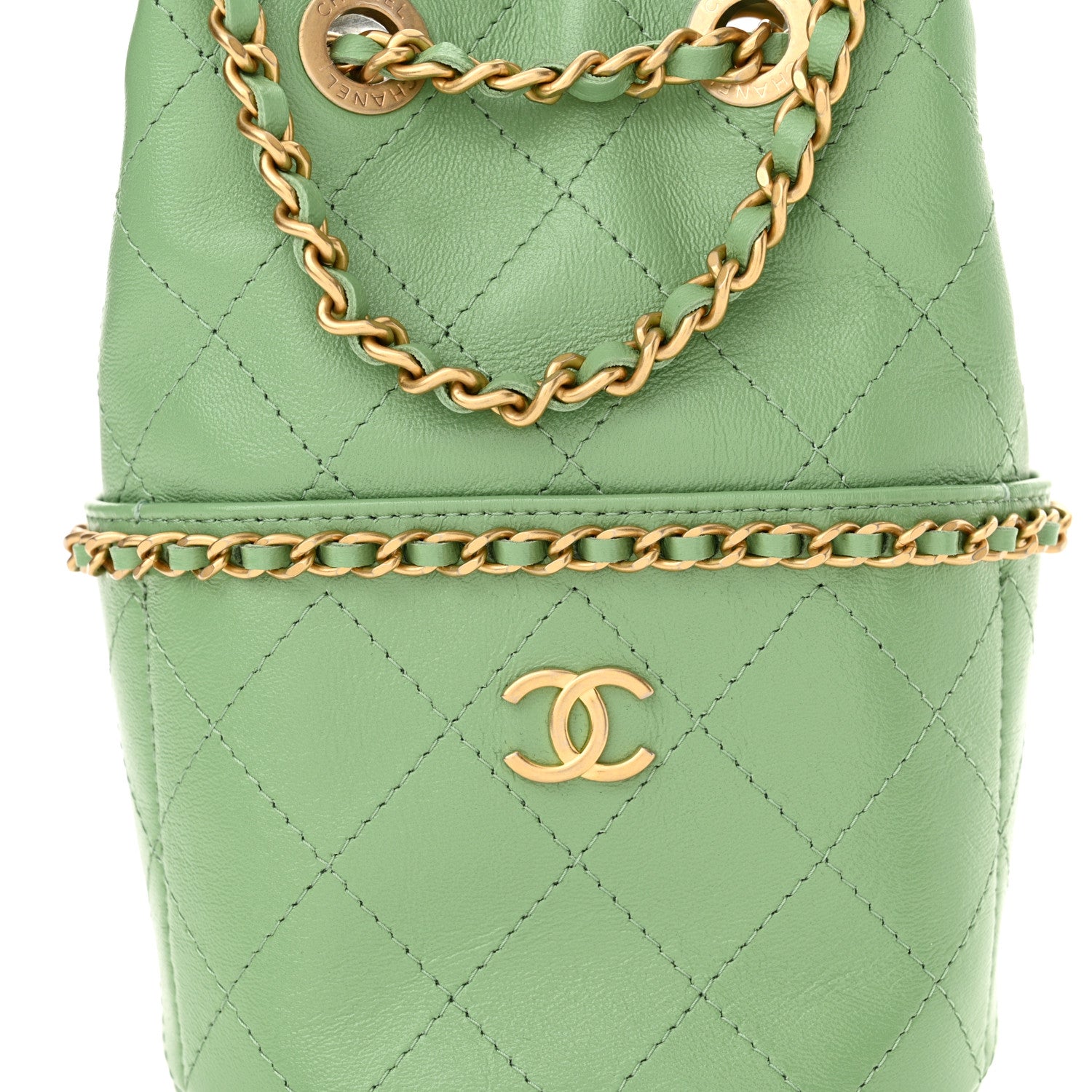 Chanel Shiny Lambskin Quilted Nauticoco Bucket Light Green 8 of 11
