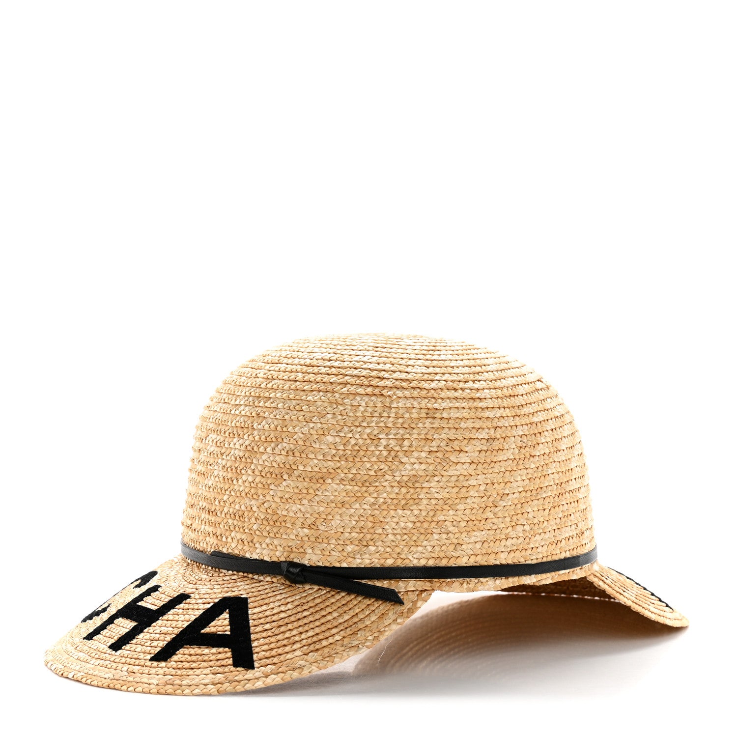 Chanel Straw Calfskin Logo Visor Hat M Natural Black 1357195