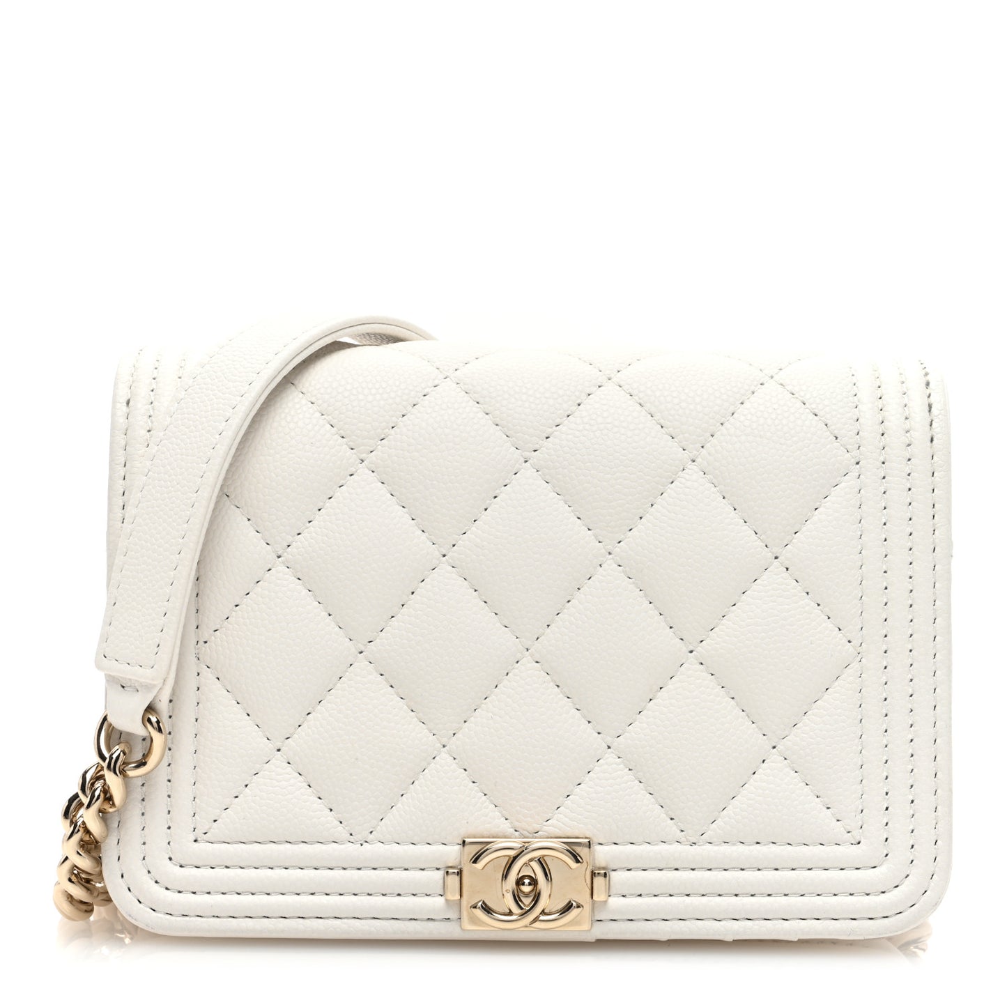 Caviar Quilted Mini Boy Wallet On Chain WOC White