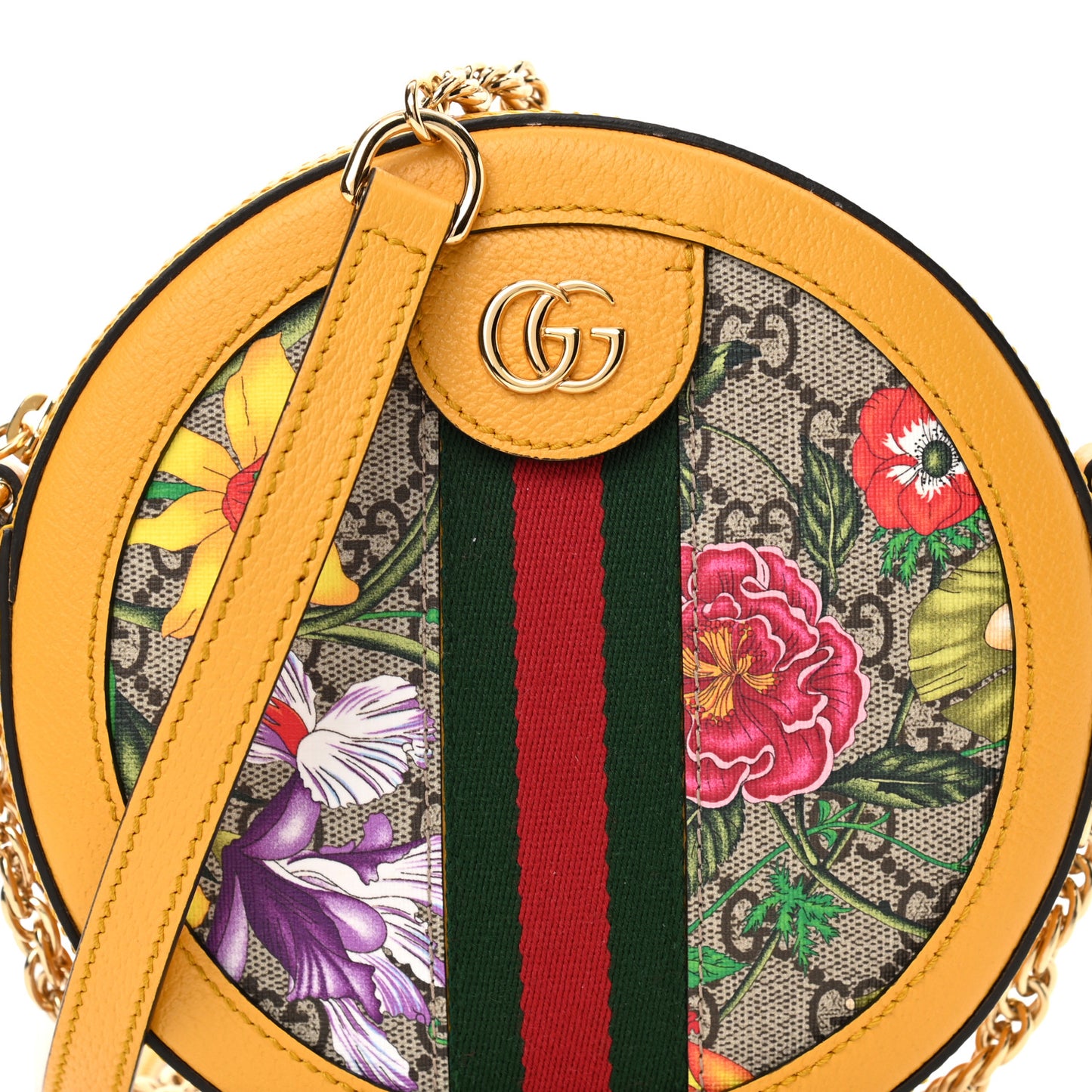 GG Supreme Monogram Flora Web Mini Ophidia Round Shoulder Bag Beige Multicolor Crop