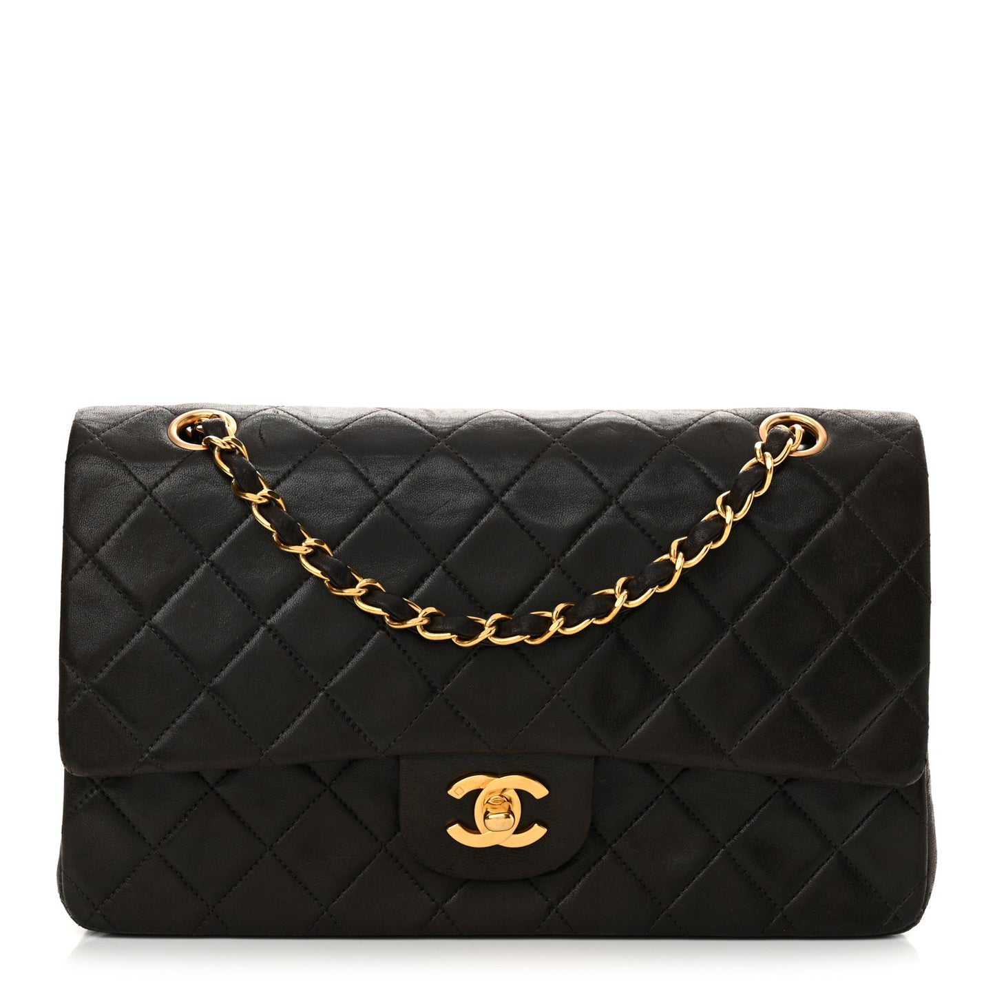 Lambskin Quilted Medium Double Flap Dark Brown