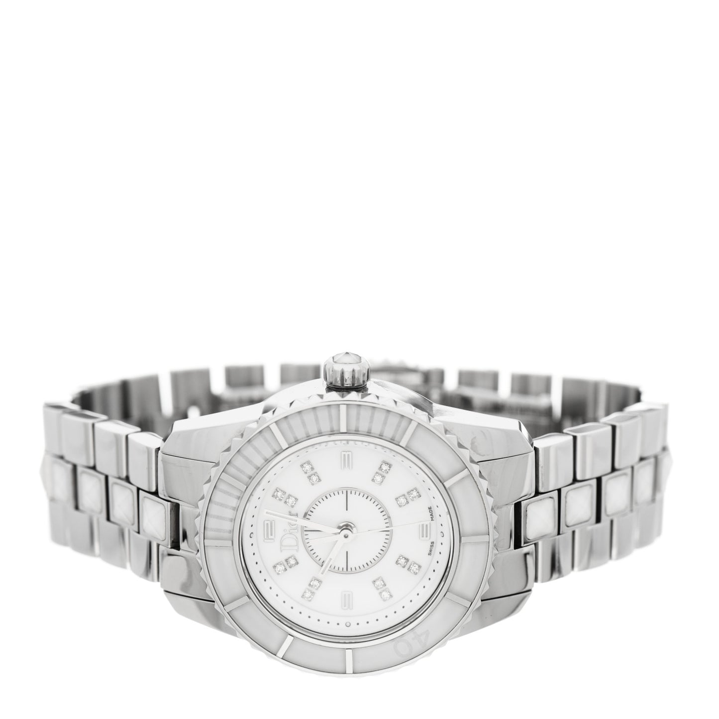 Stainless Steel Diamond Sapphire 29mm Christal Quartz Watch White